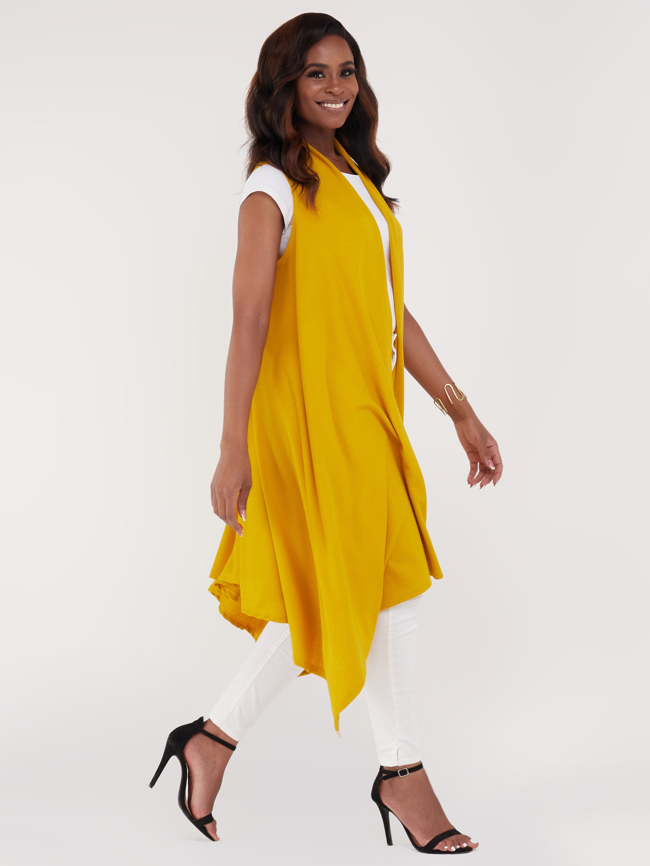 Vivo Basic Sleeveless Cascade Sweater - Mustard