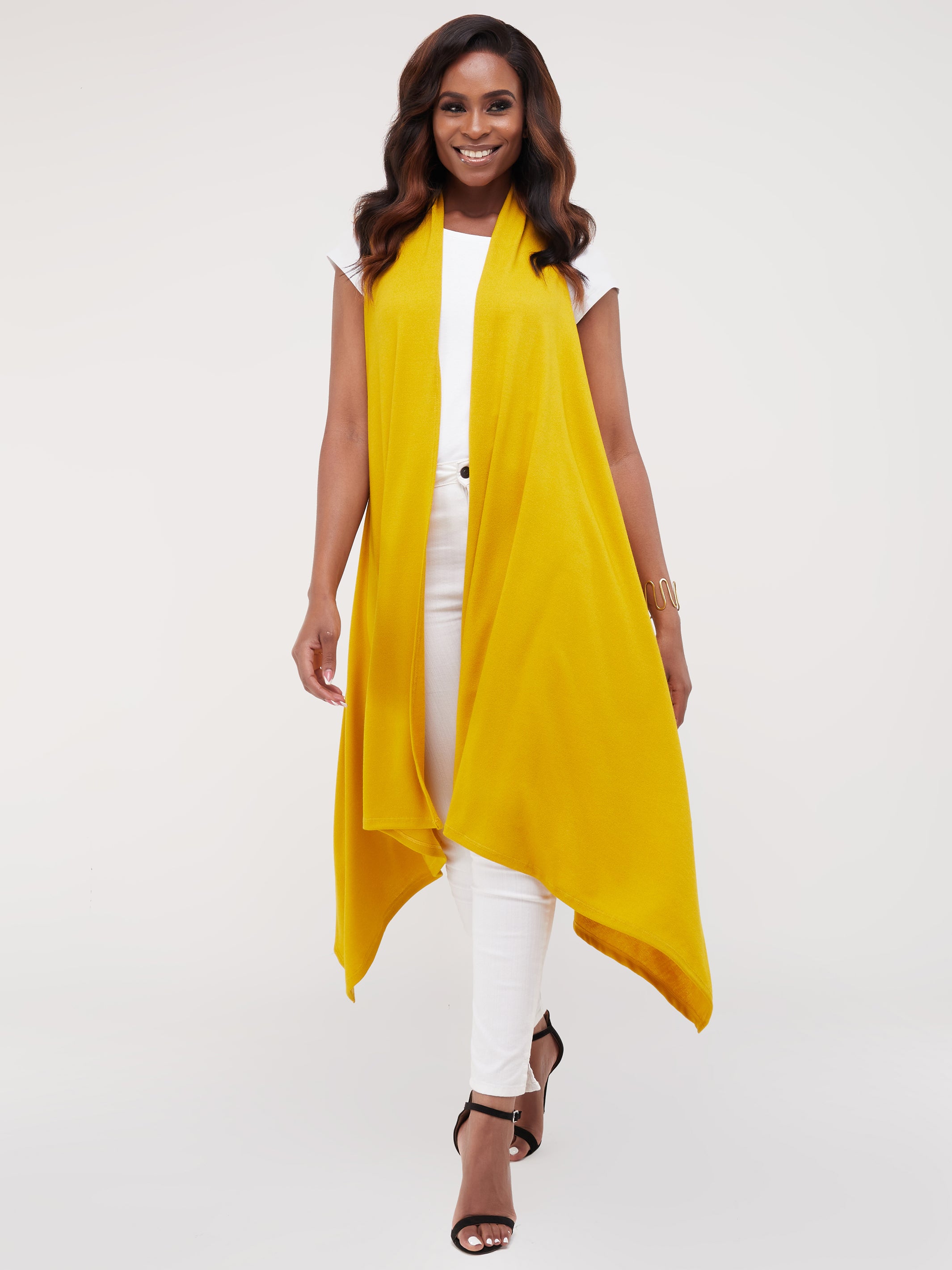 Vivo Basic Sleeveless Cascade Sweater - Mustard