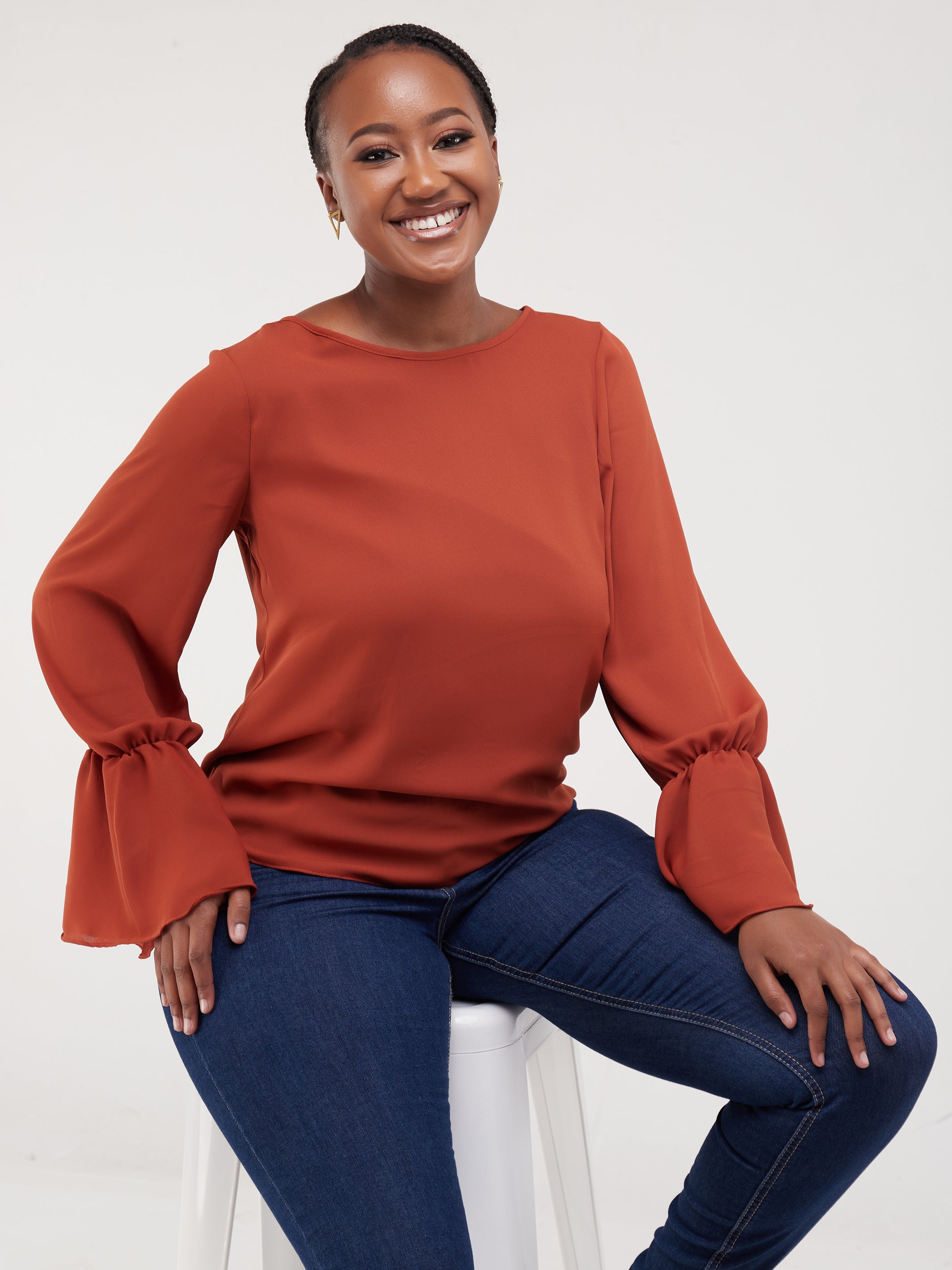 Vivo Long Sleeved Tamari Gathered Top - Rust