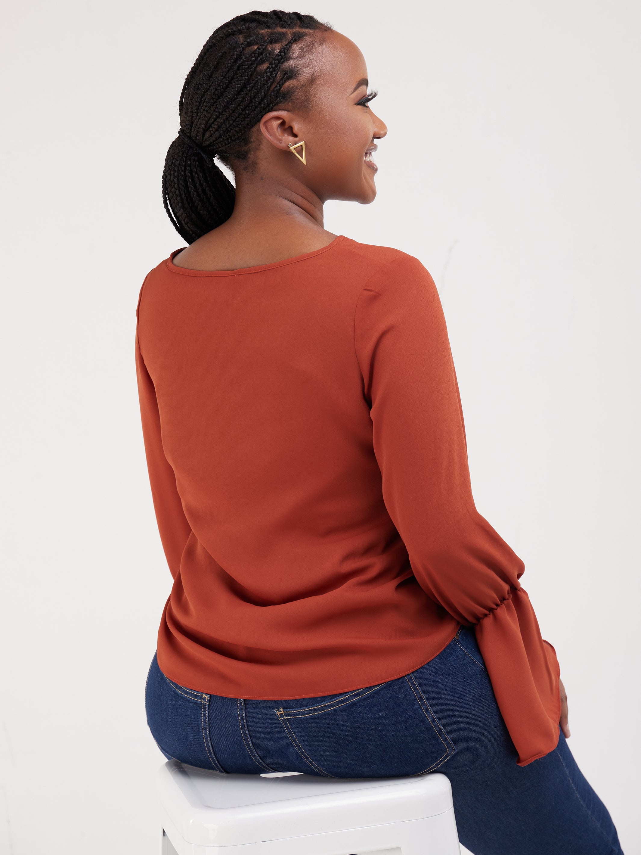 Vivo Long Sleeved Tamari Gathered Top - Rust