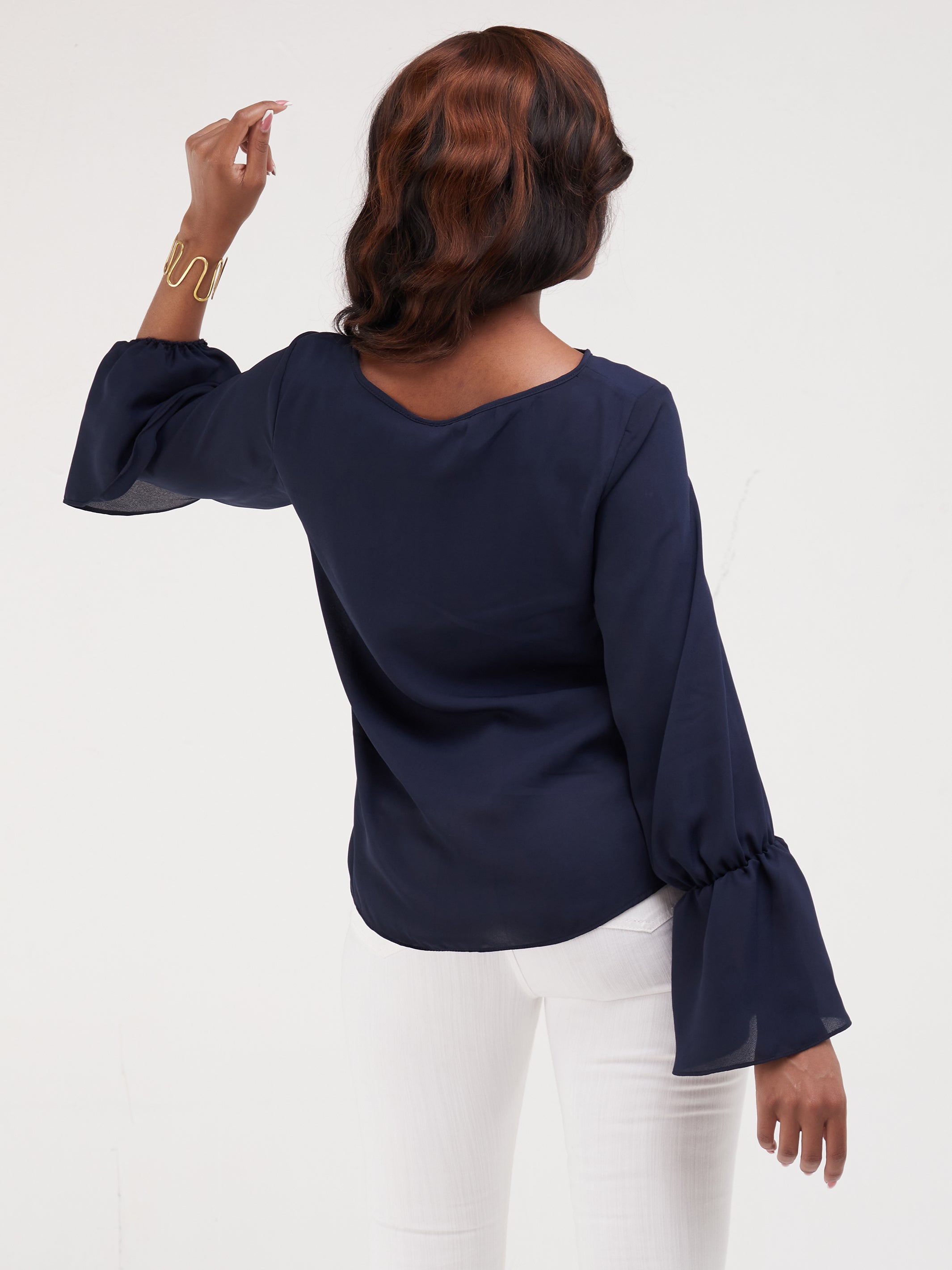 Vivo Long Sleeved Tamari Gathered Top - Navy Blue
