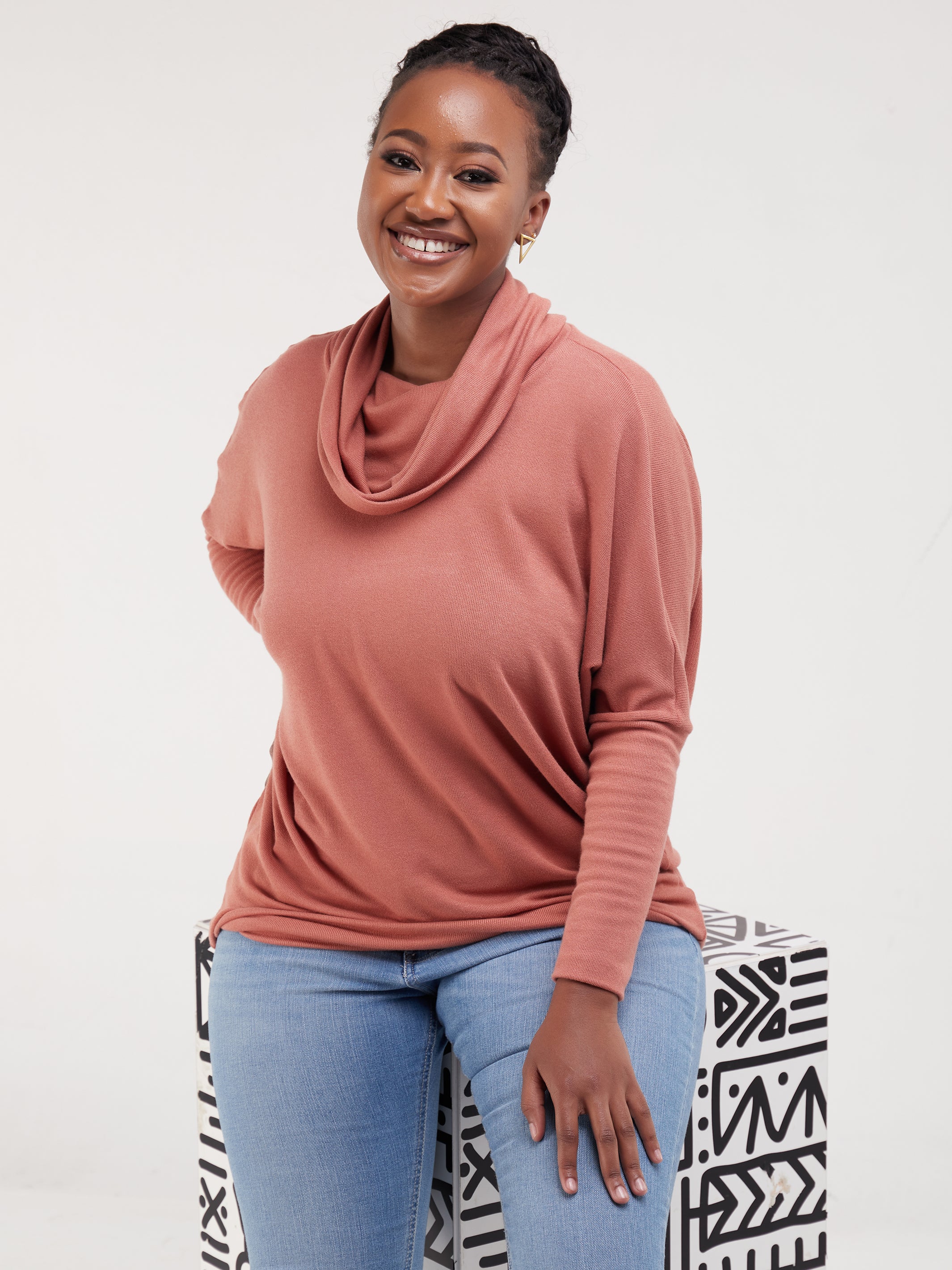 Vivo Basic Nala Dolman Cowl Sweater Top - Rust
