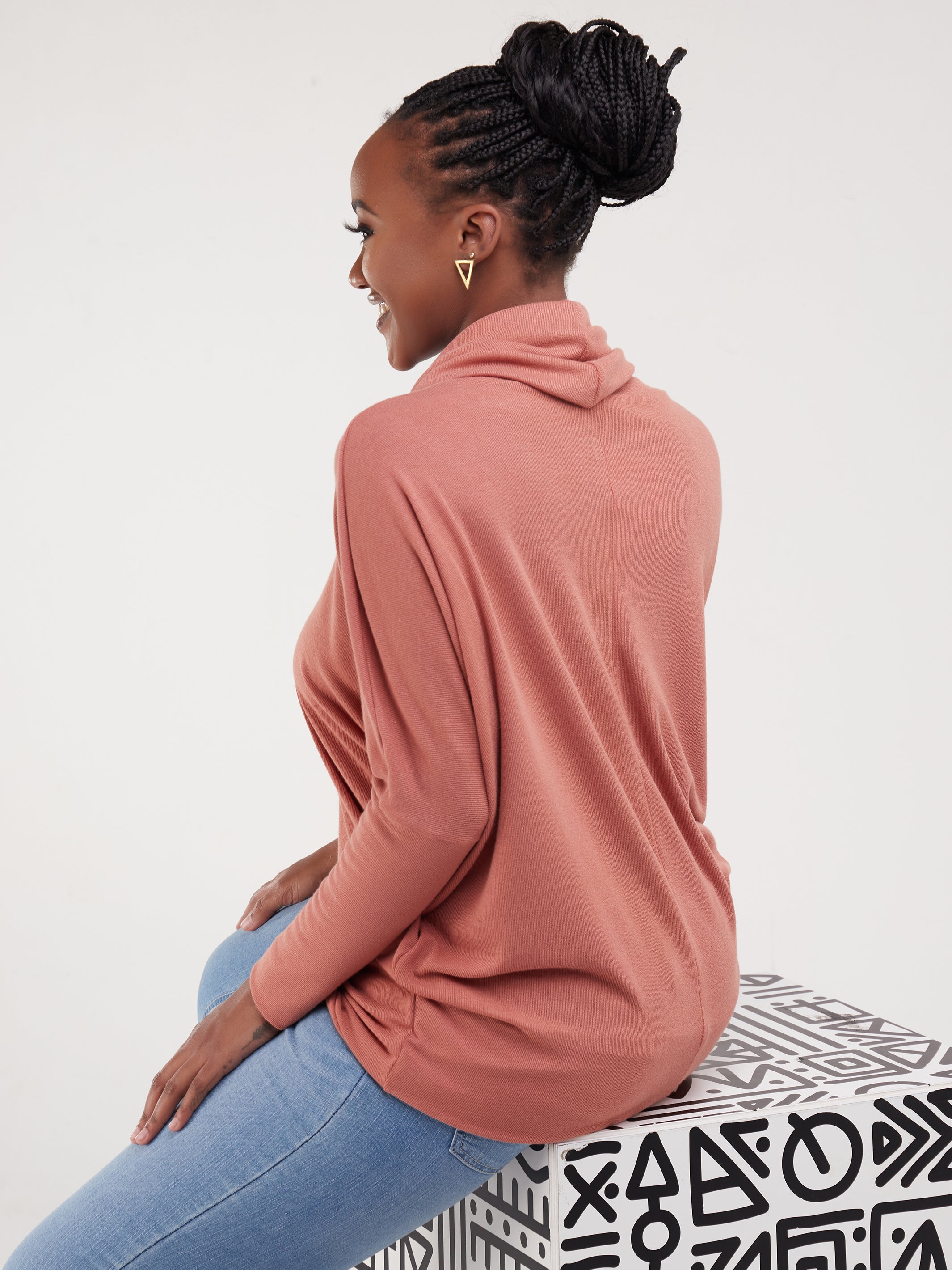 Vivo Basic Nala Dolman Cowl Sweater Top - Rust