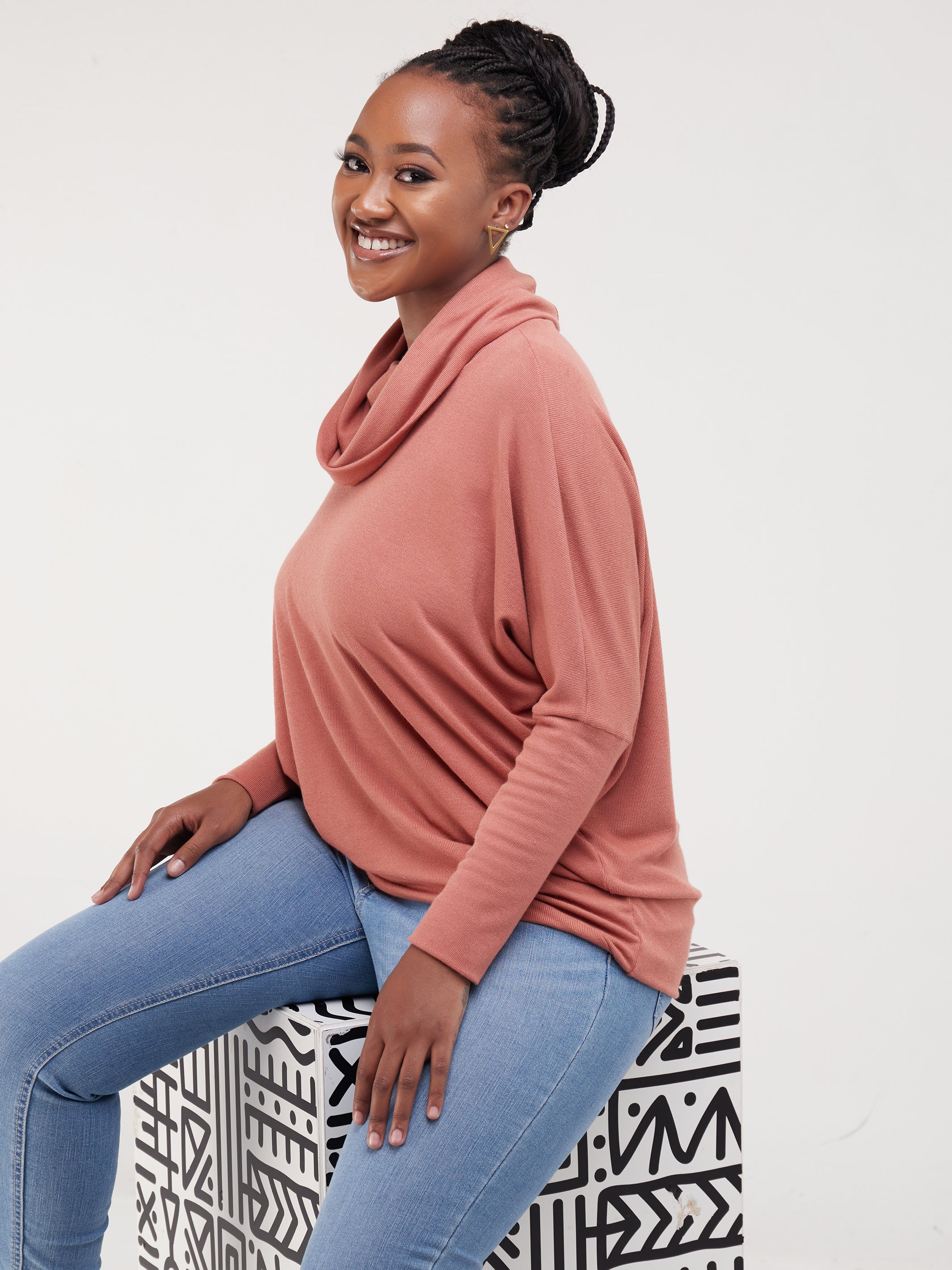 Vivo Basic Nala Dolman Cowl Sweater Top - Rust