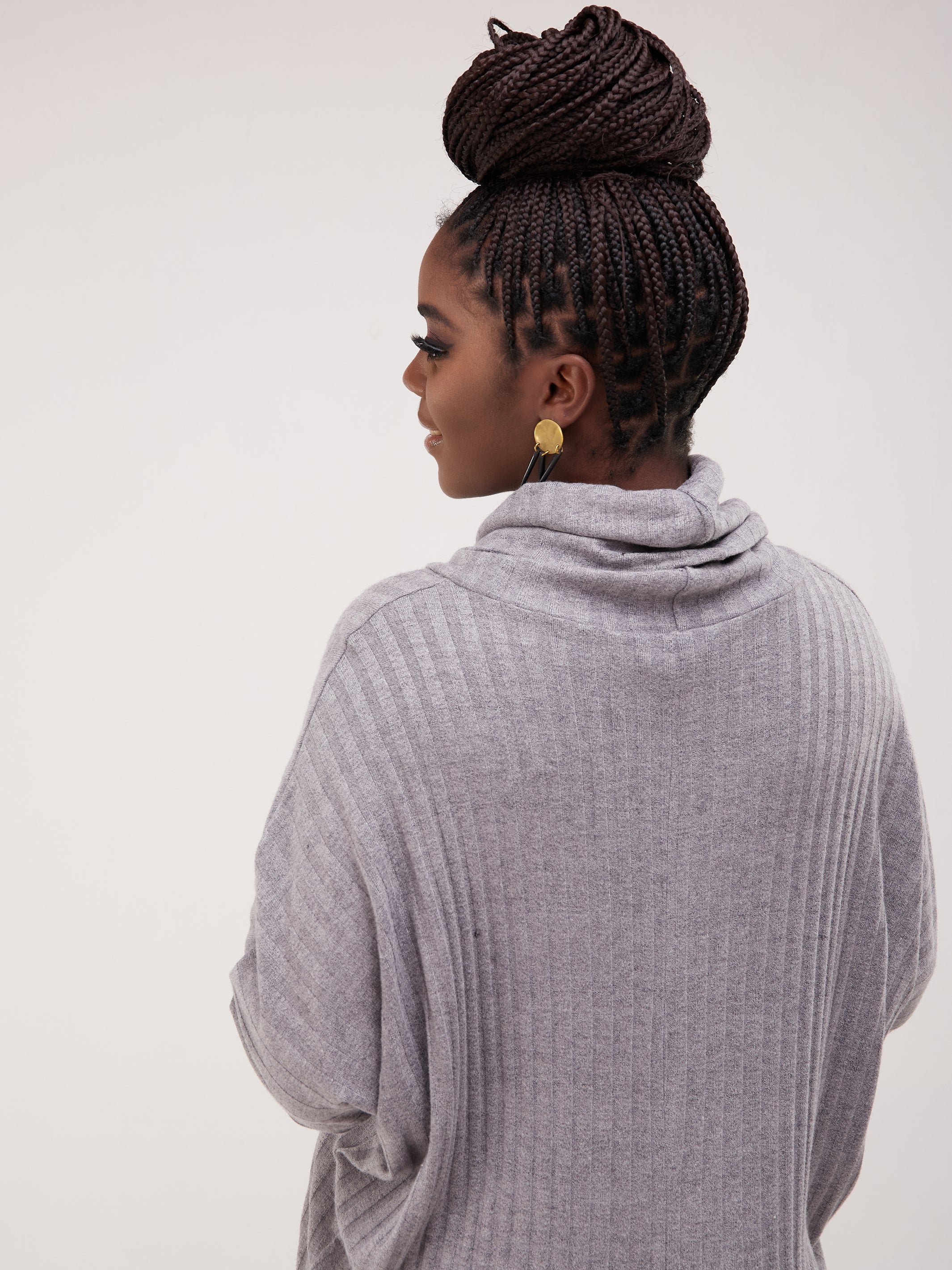 Safari Basic Dolman Cowl Sweater Dress - Grey