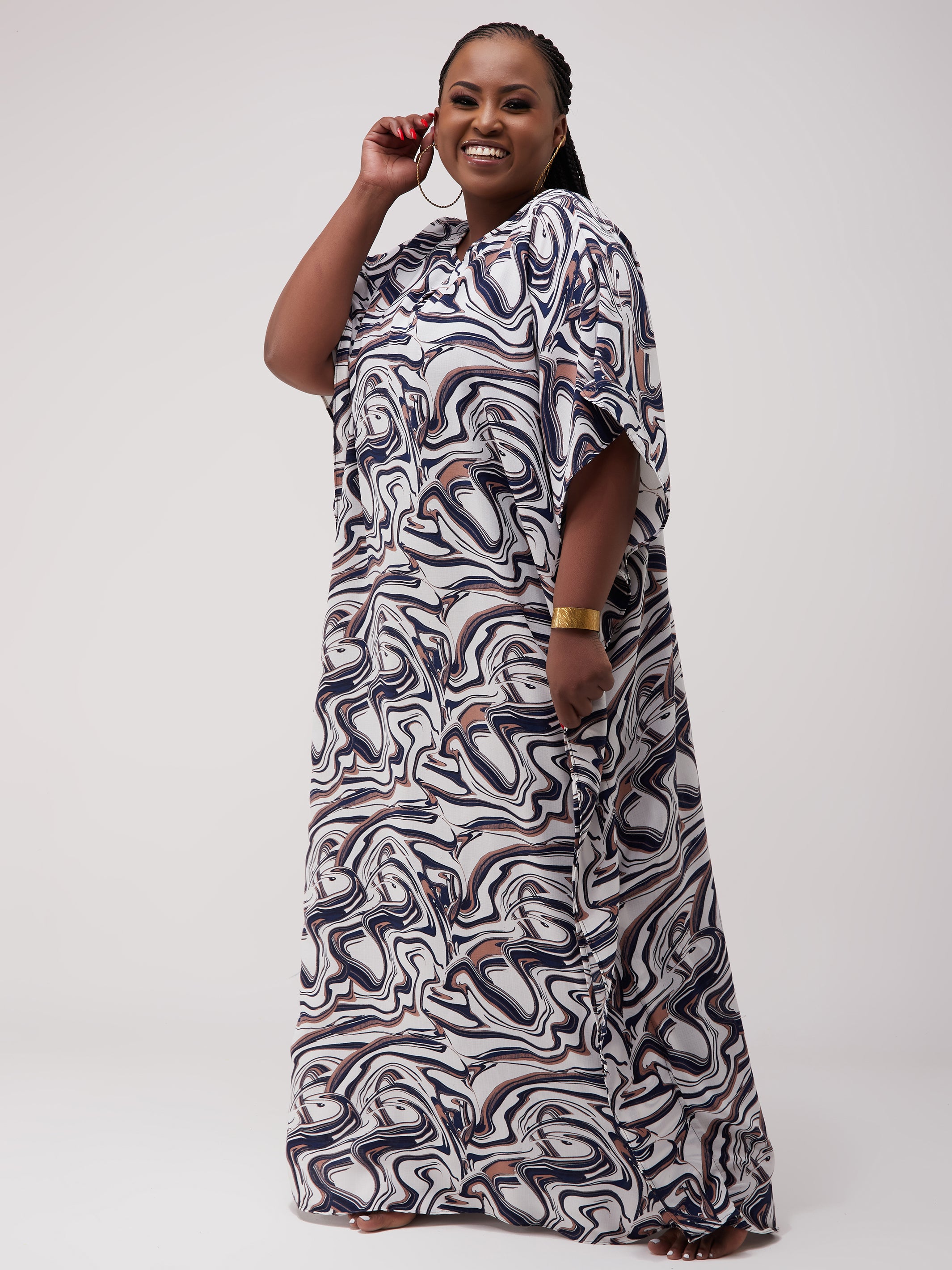 Vivo Sierra Maxi Kaftan - Navy / White Print
