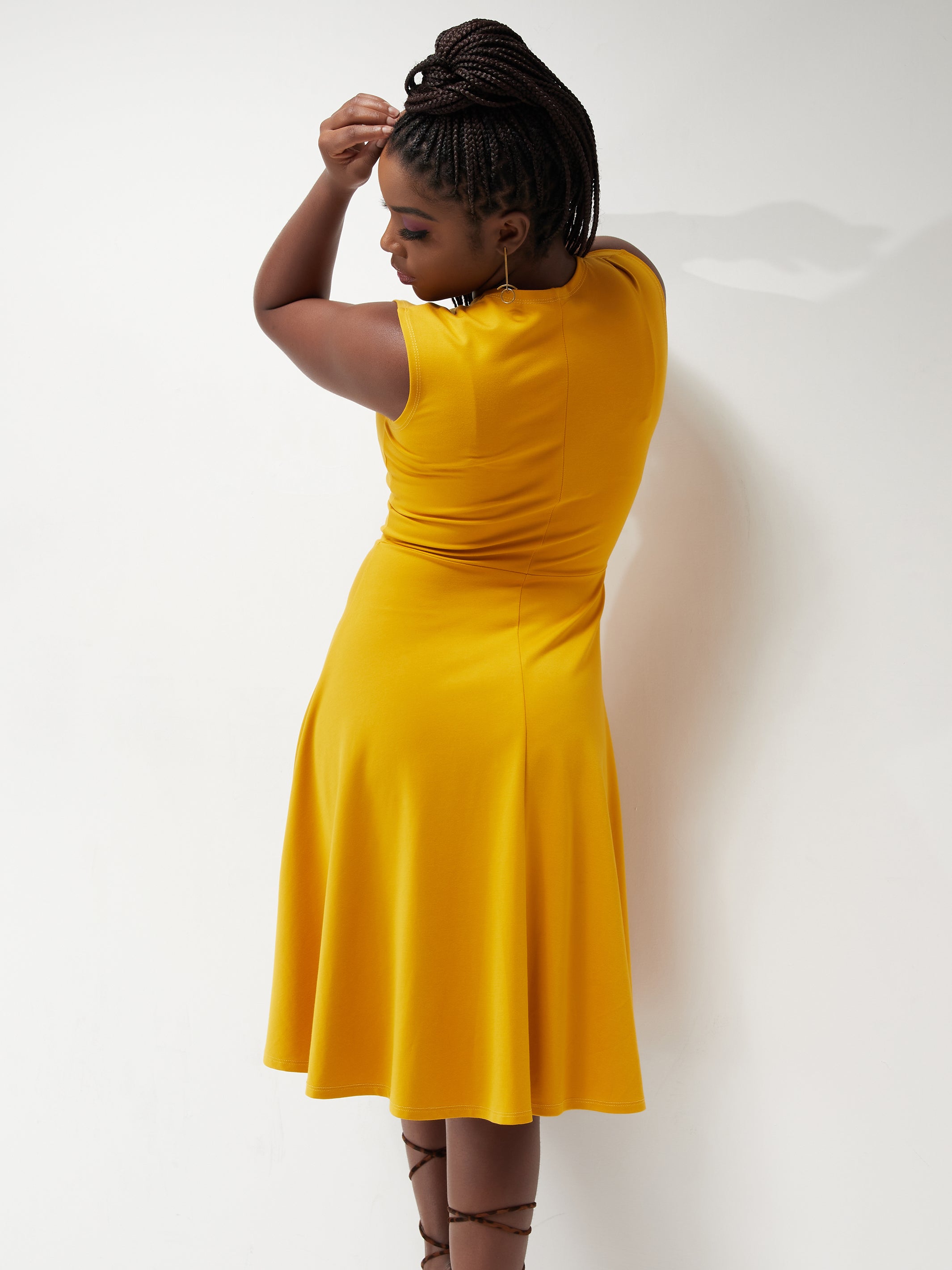 Vivo Basic Sleeveless Ponte Circular Dress - Mustard