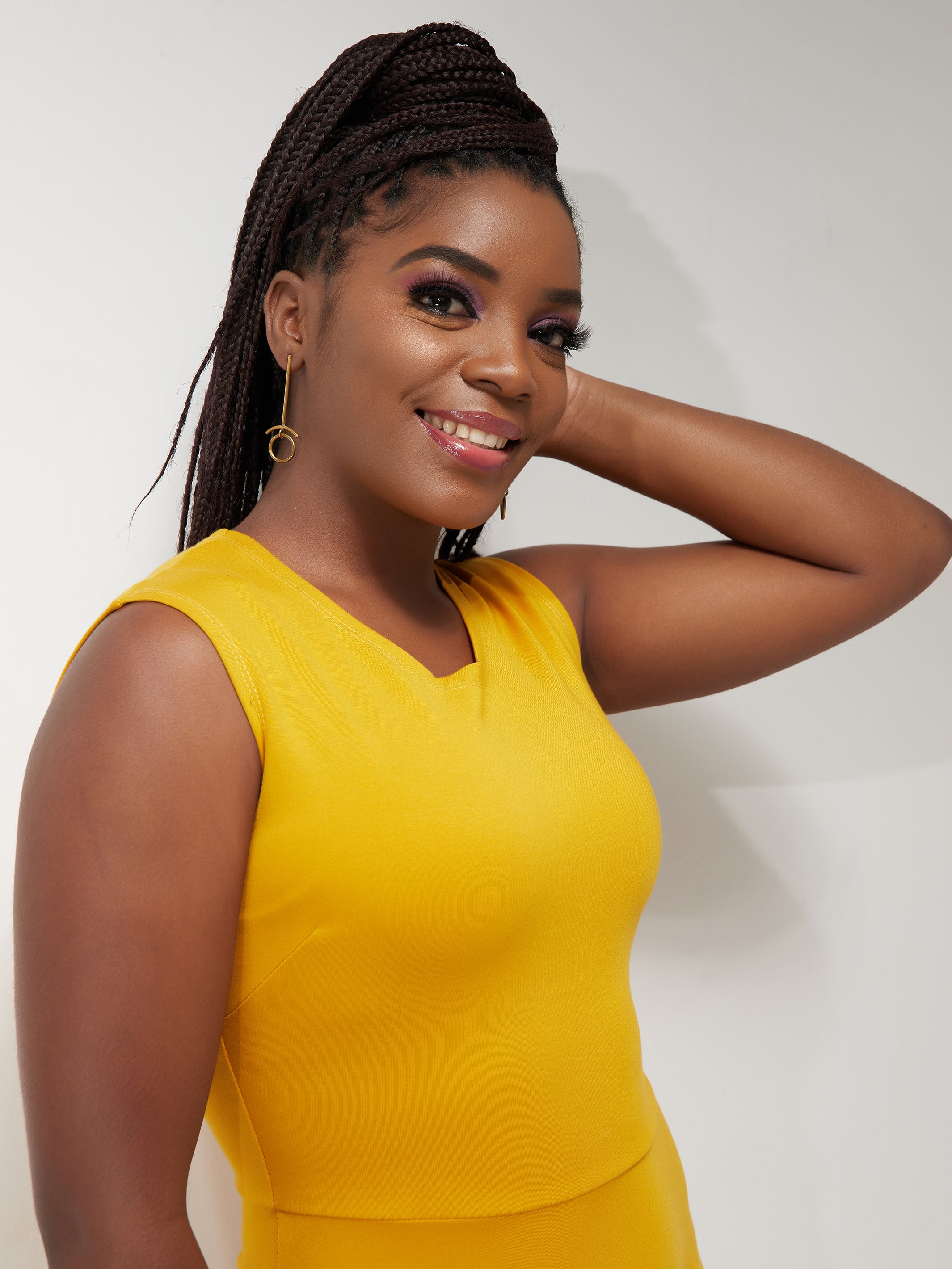 Vivo Basic Sleeveless Ponte Circular Dress - Mustard