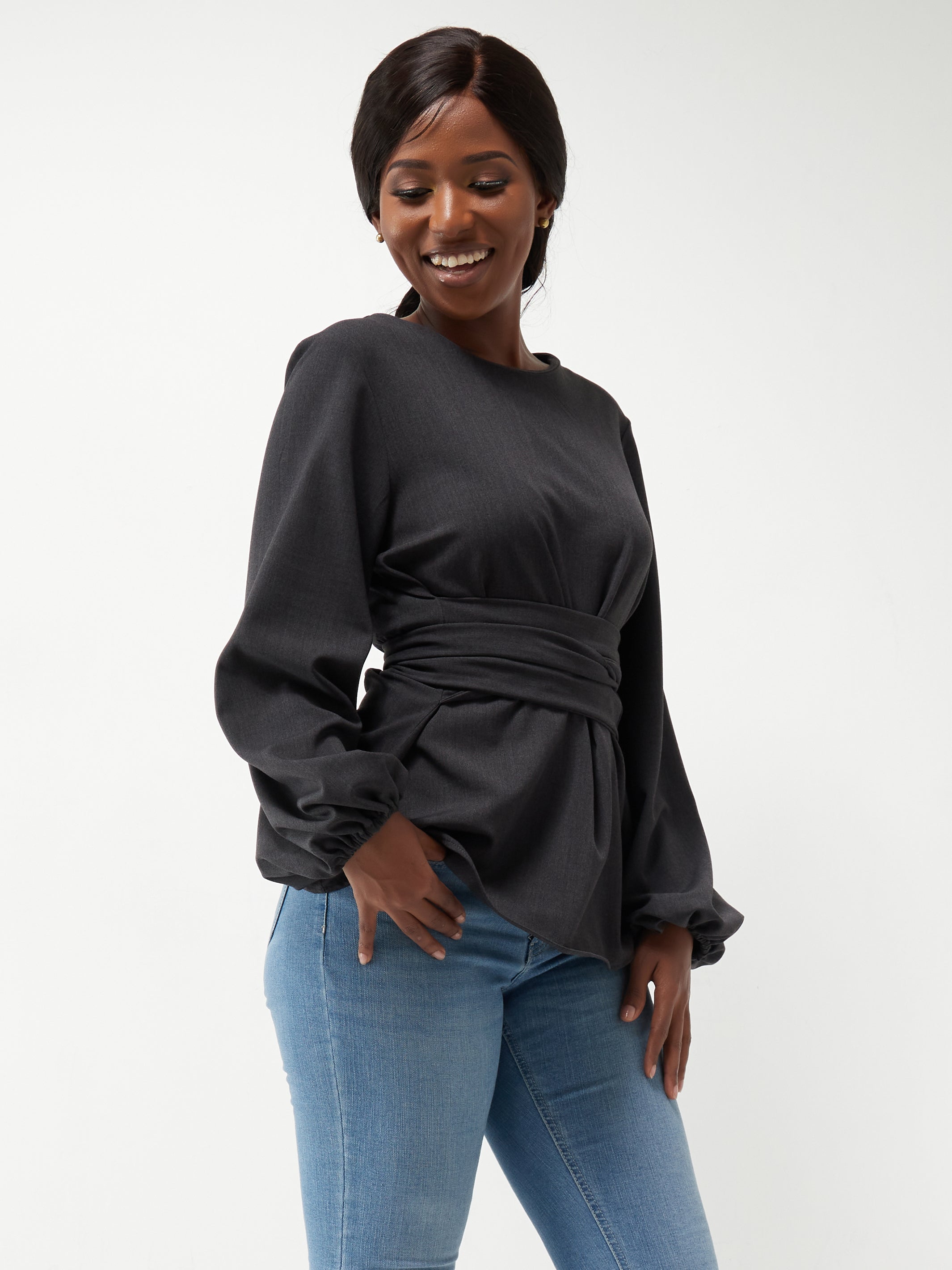 Vivo Basic Crepe Tie Top - Dark Grey