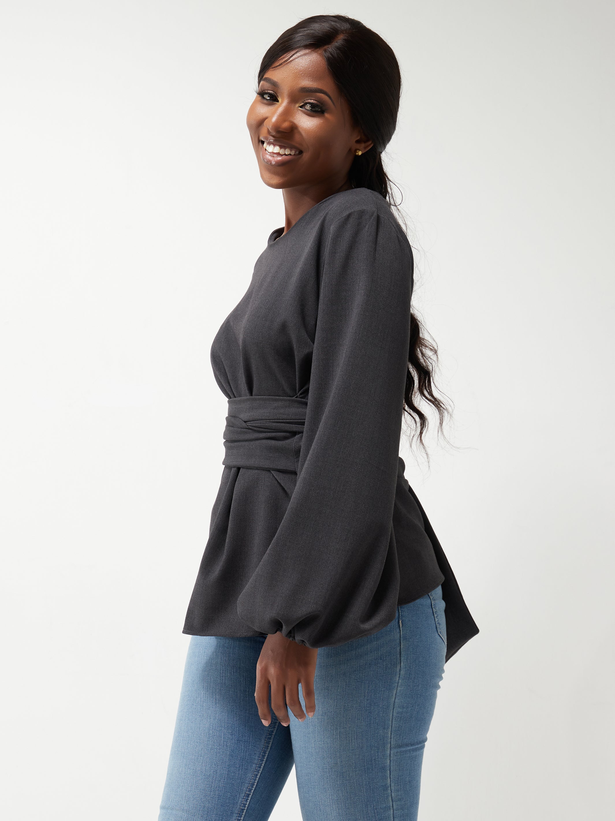 Vivo Basic Crepe Tie Top - Dark Grey