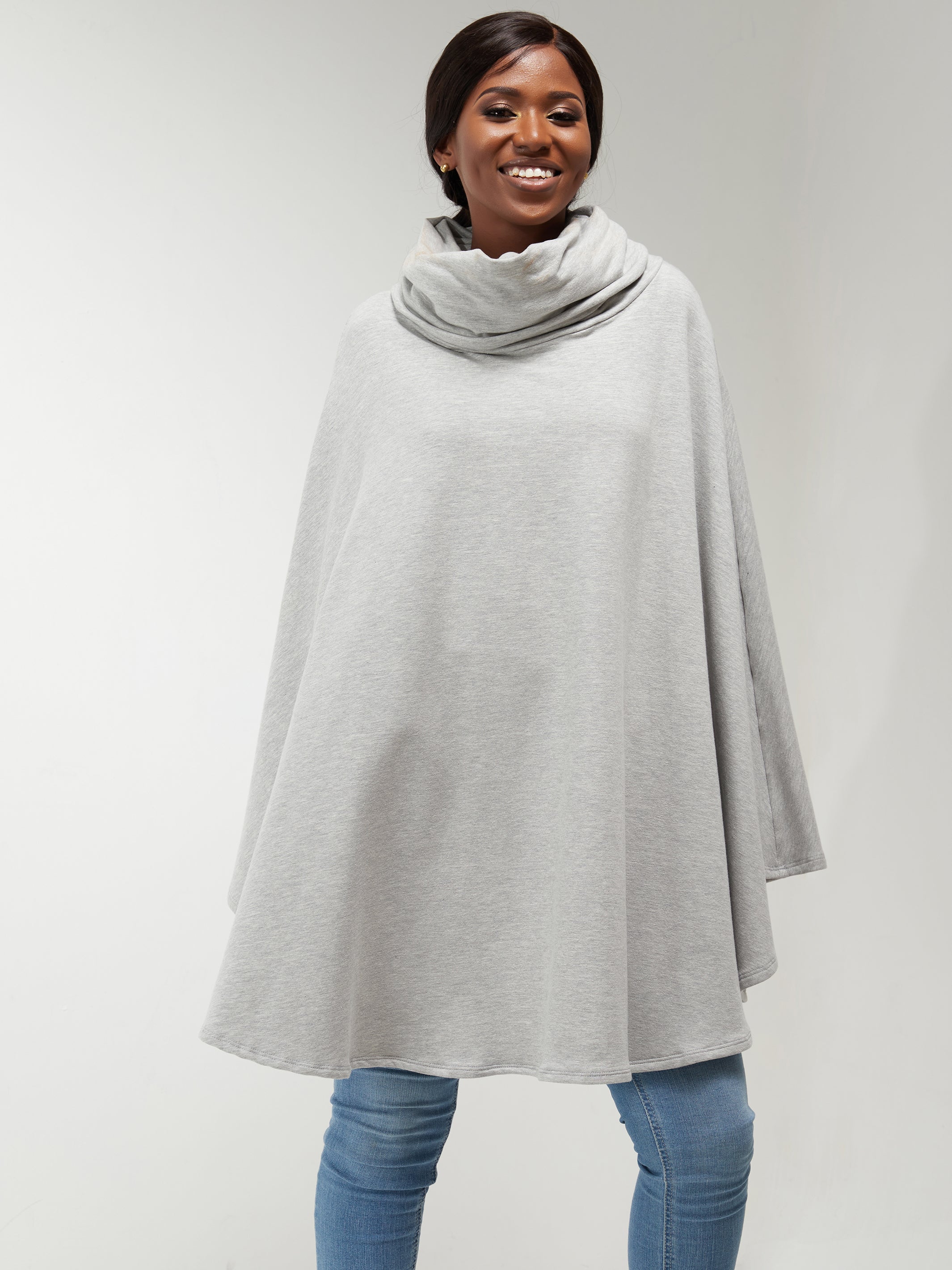 Vivo Fanah Turtleneck Poncho - Light Grey