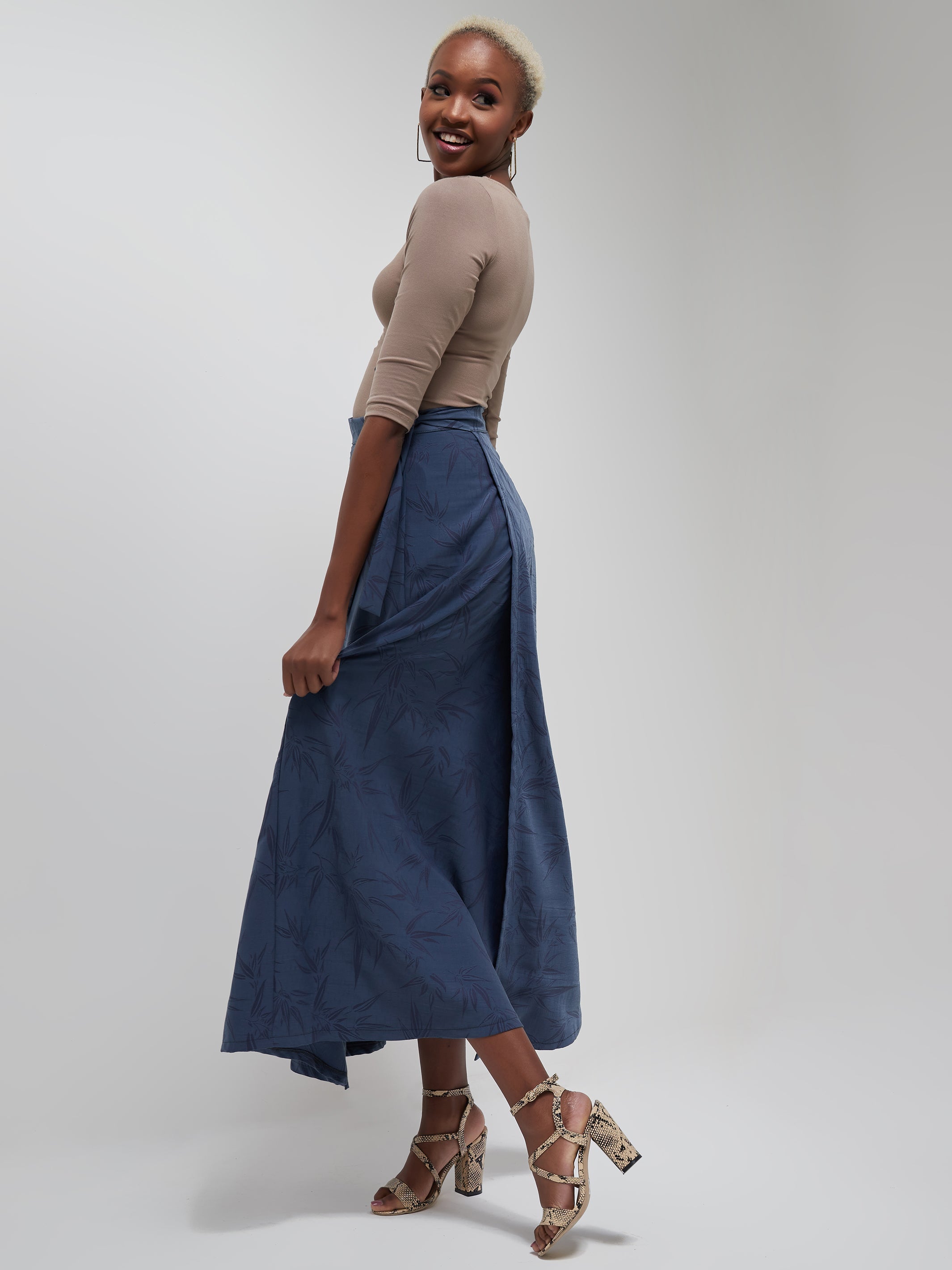 Safari Inara Circular Wrap Maxi Skirt - Navy Blue
