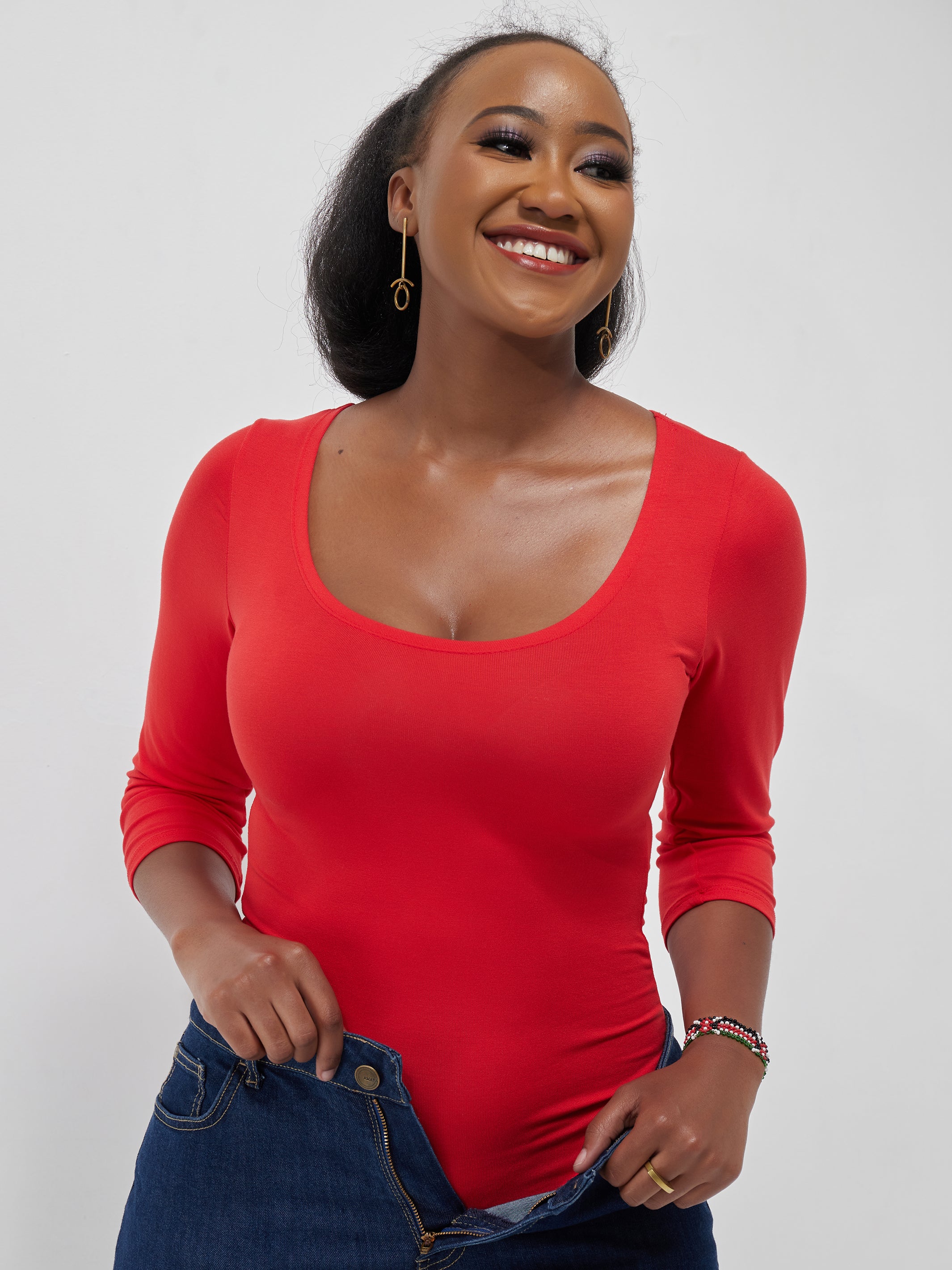 Vivo Basic 3/4 Sleeved Bodysuit - Red