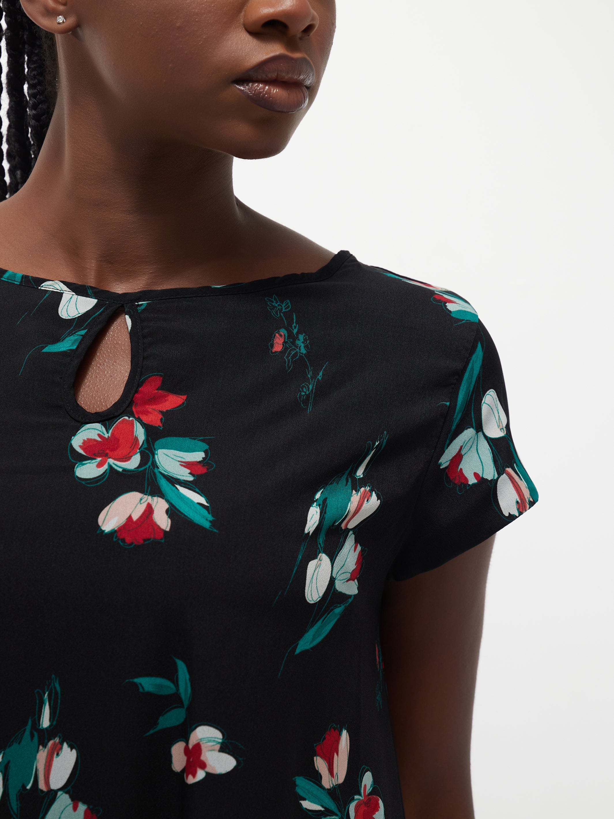 Vivo Sierra Cap Sleeve Tent Chiffon Dress - Red / Green Print