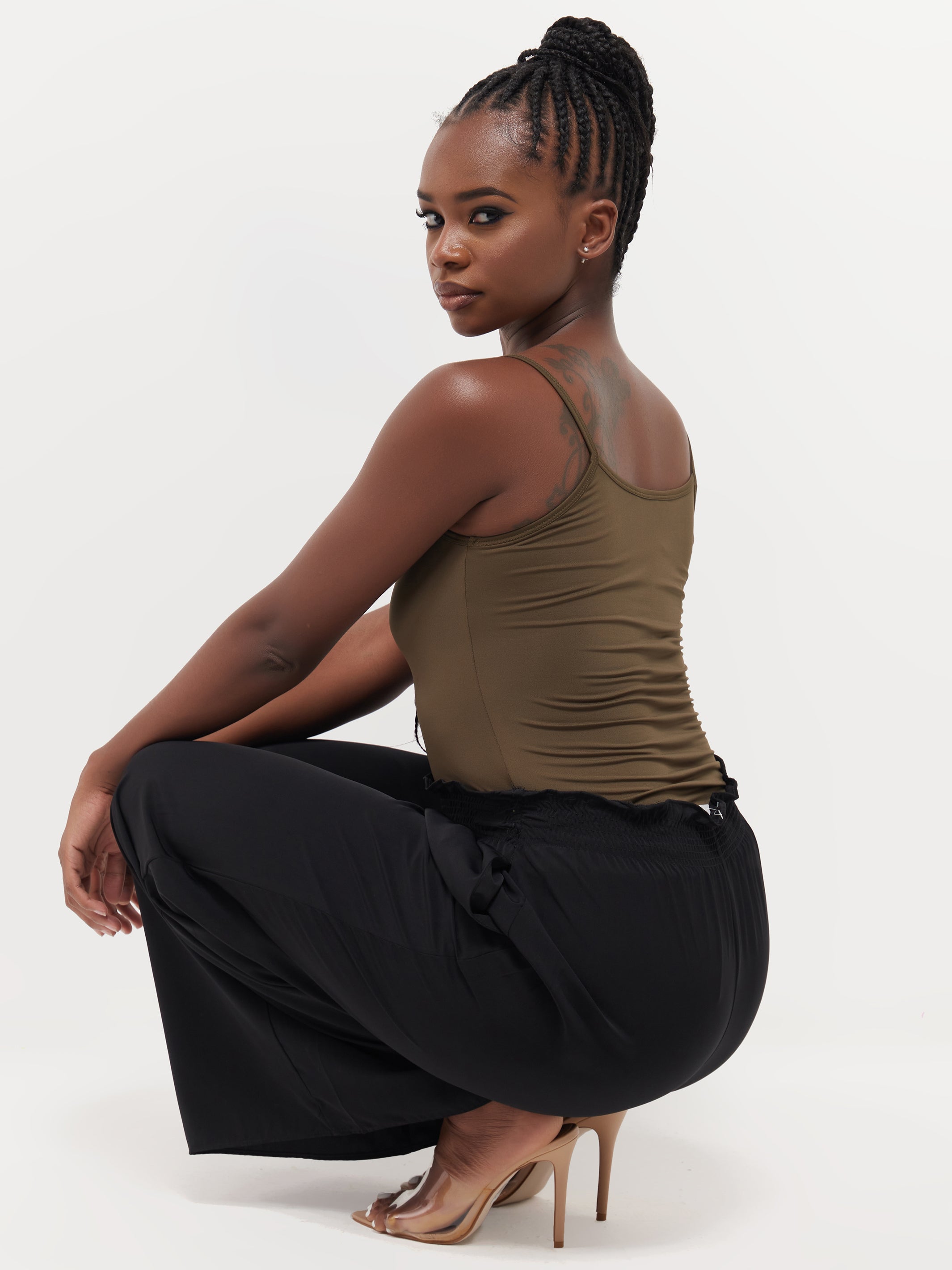Safari Naima Shirred Waist Wide Leg Pants - Black