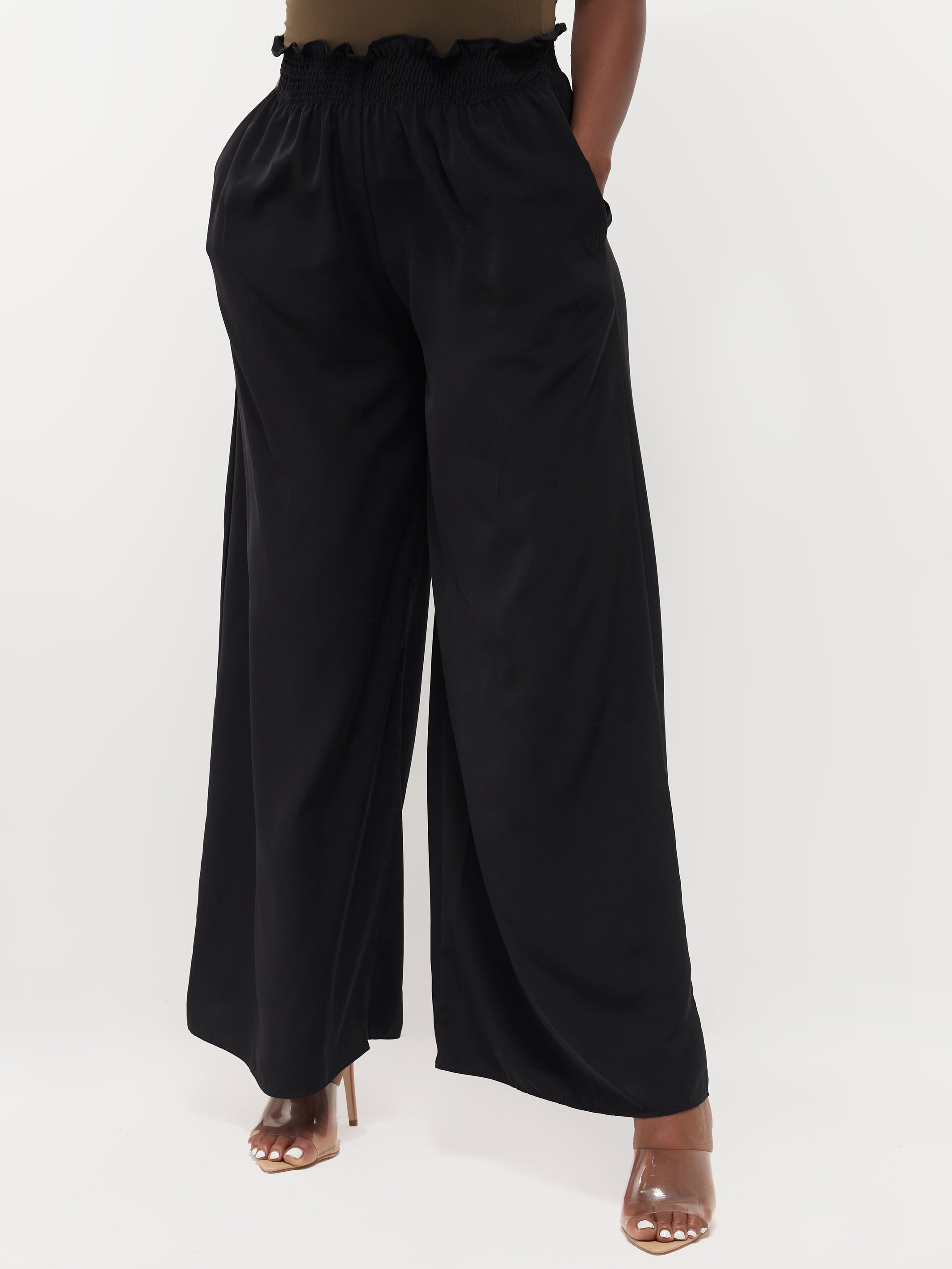 Safari Naima Shirred Waist Wide Leg Pants - Black