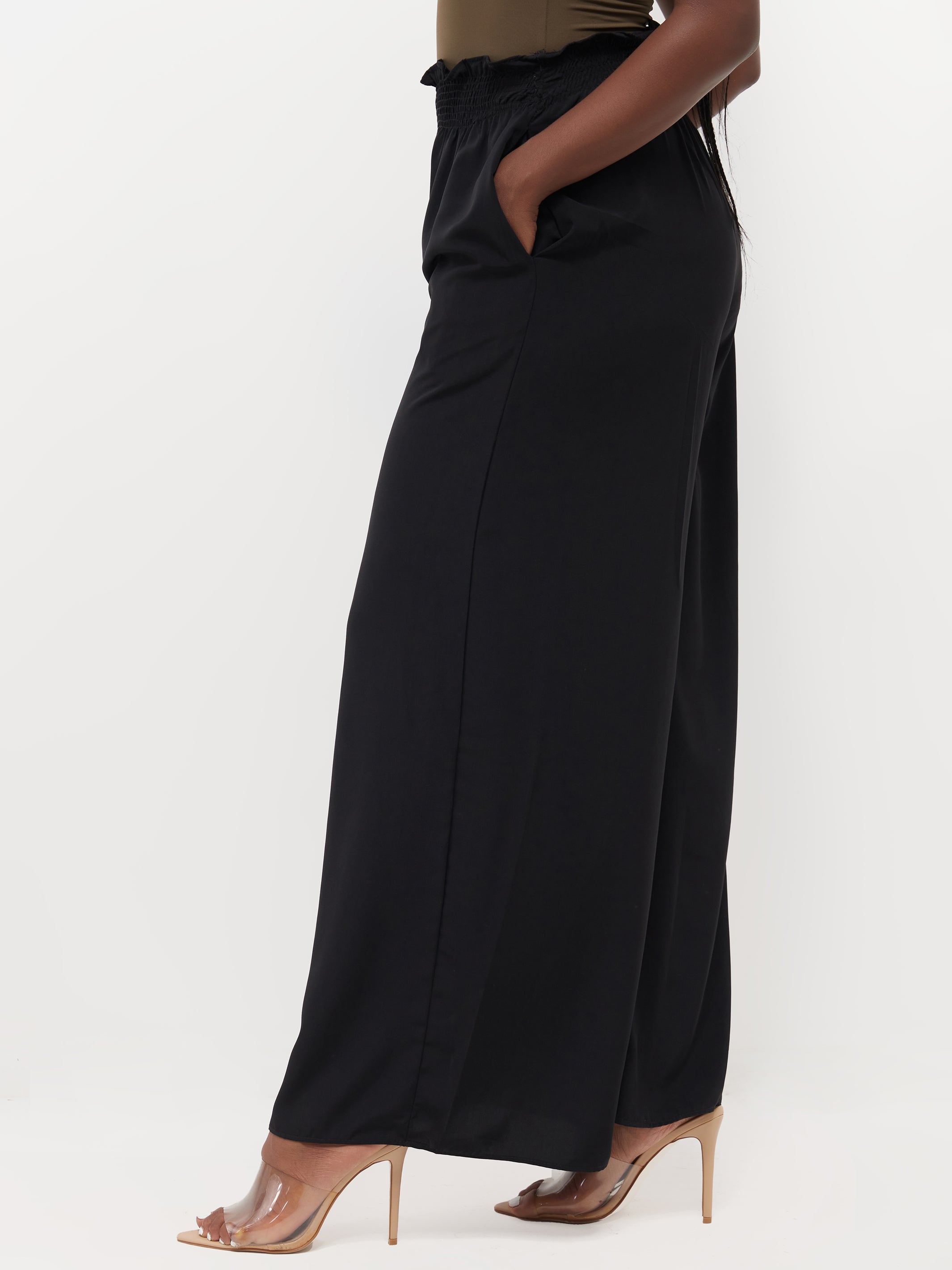 Safari Naima Shirred Waist Wide Leg Pants - Black