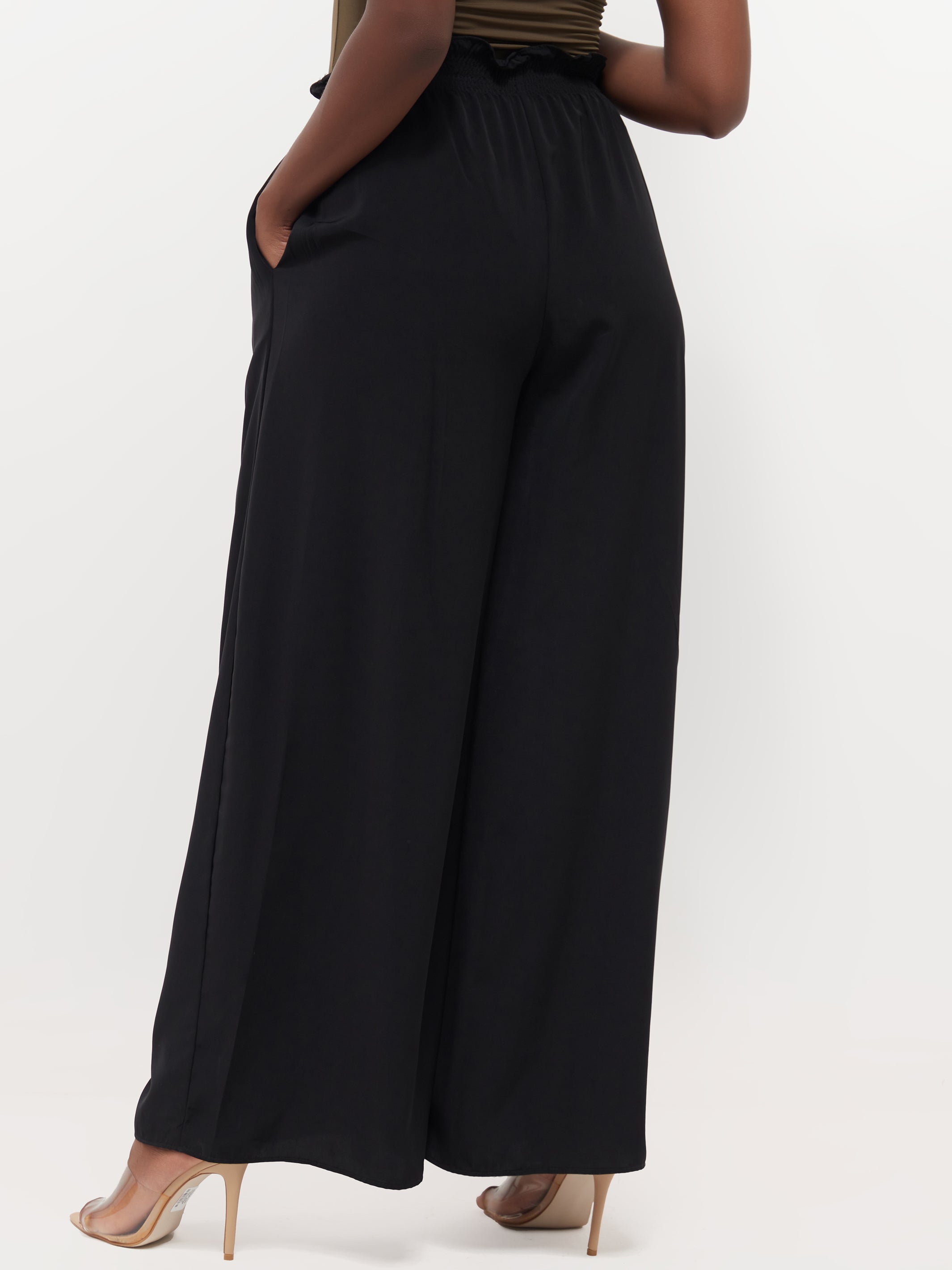 Safari Naima Shirred Waist Wide Leg Pants - Black