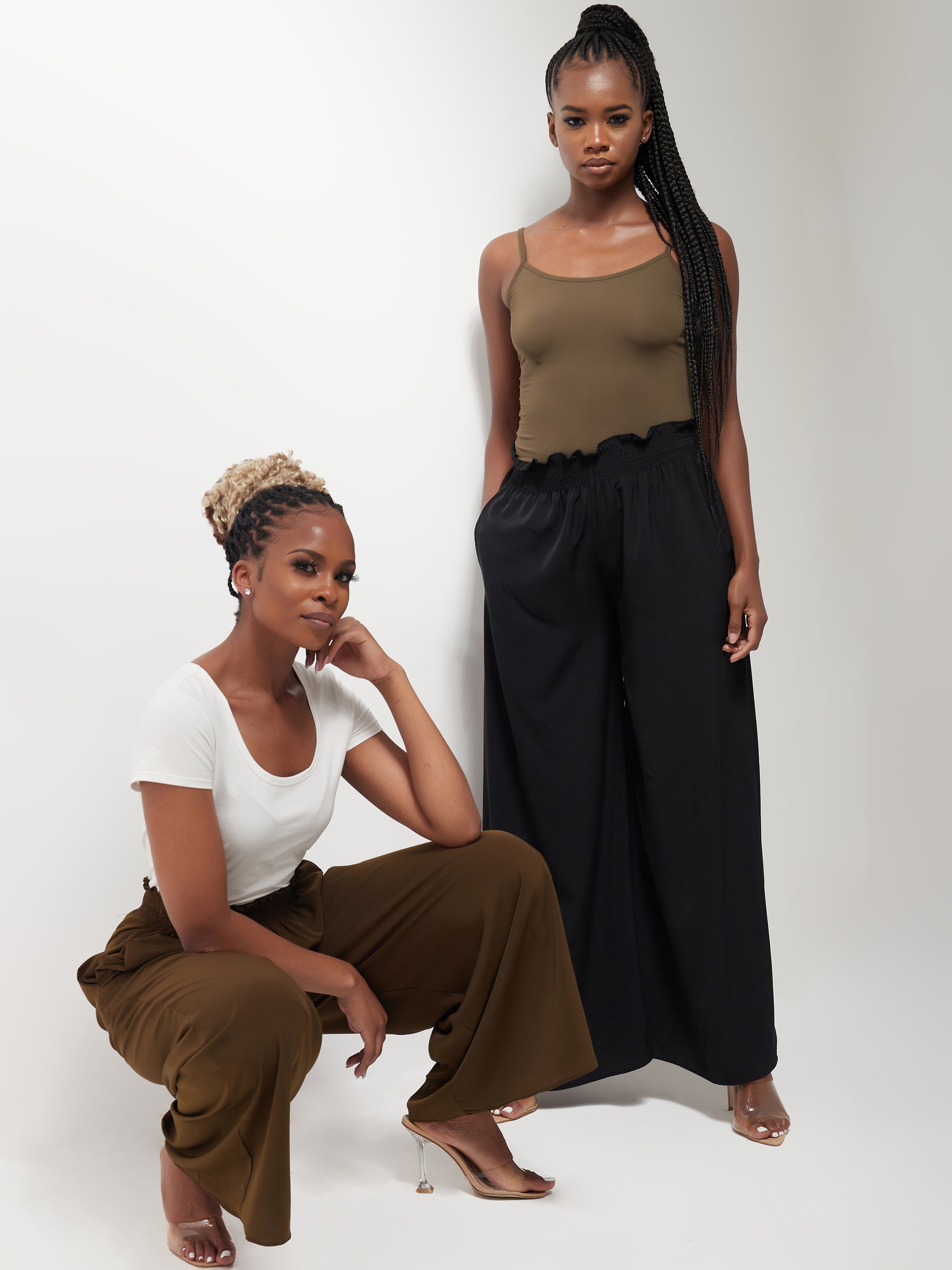 Safari Naima Shirred Waist Wide Leg Pants - Hunters Green