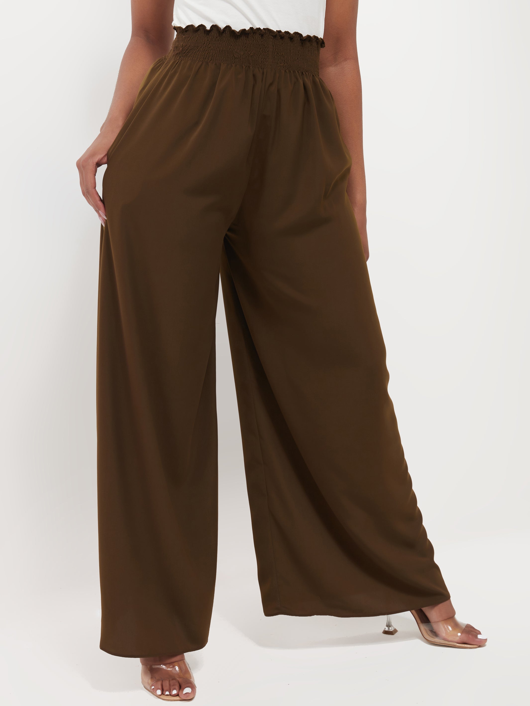 Safari Naima Shirred Waist Wide Leg Pants - Hunters Green