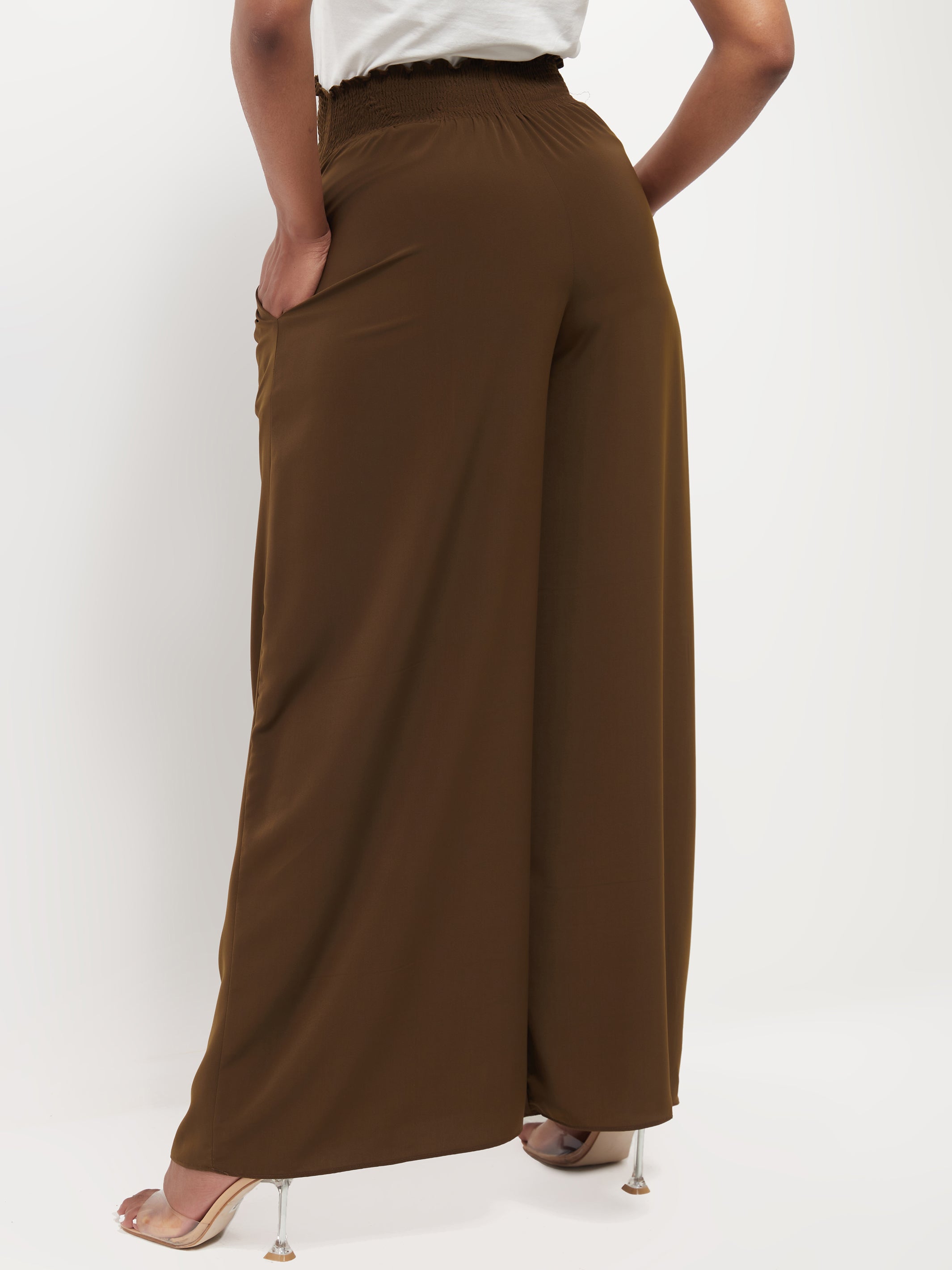 Safari Naima Shirred Waist Wide Leg Pants - Hunters Green