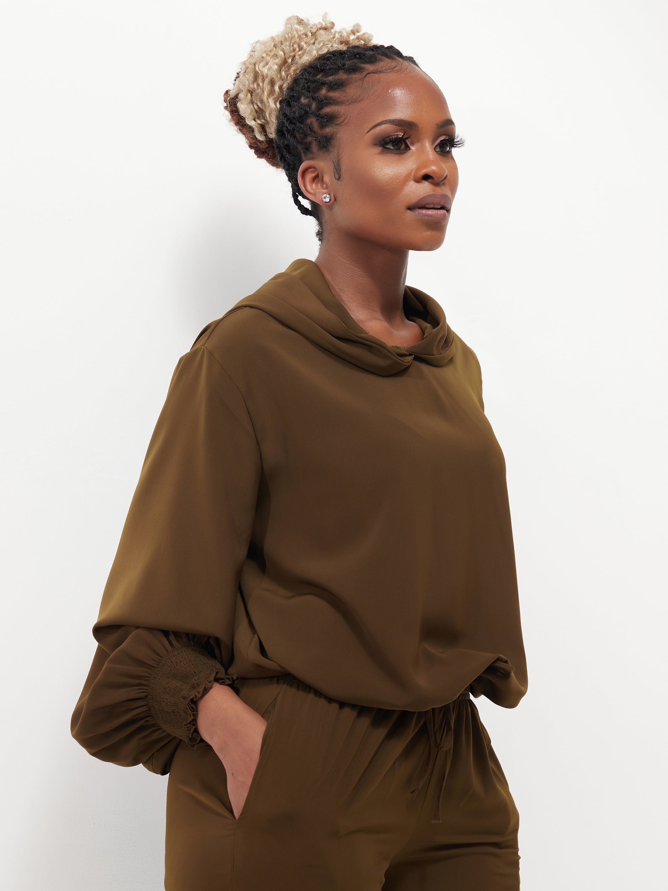 Safari Naima Crepe Drawstring Hoodie - Hunters Green