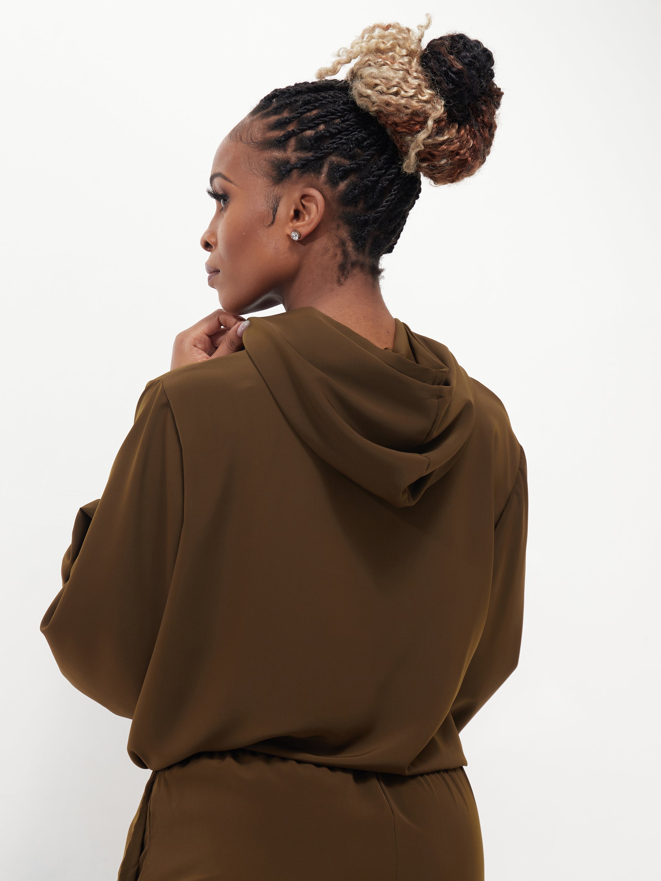 Safari Naima Crepe Drawstring Hoodie - Hunters Green