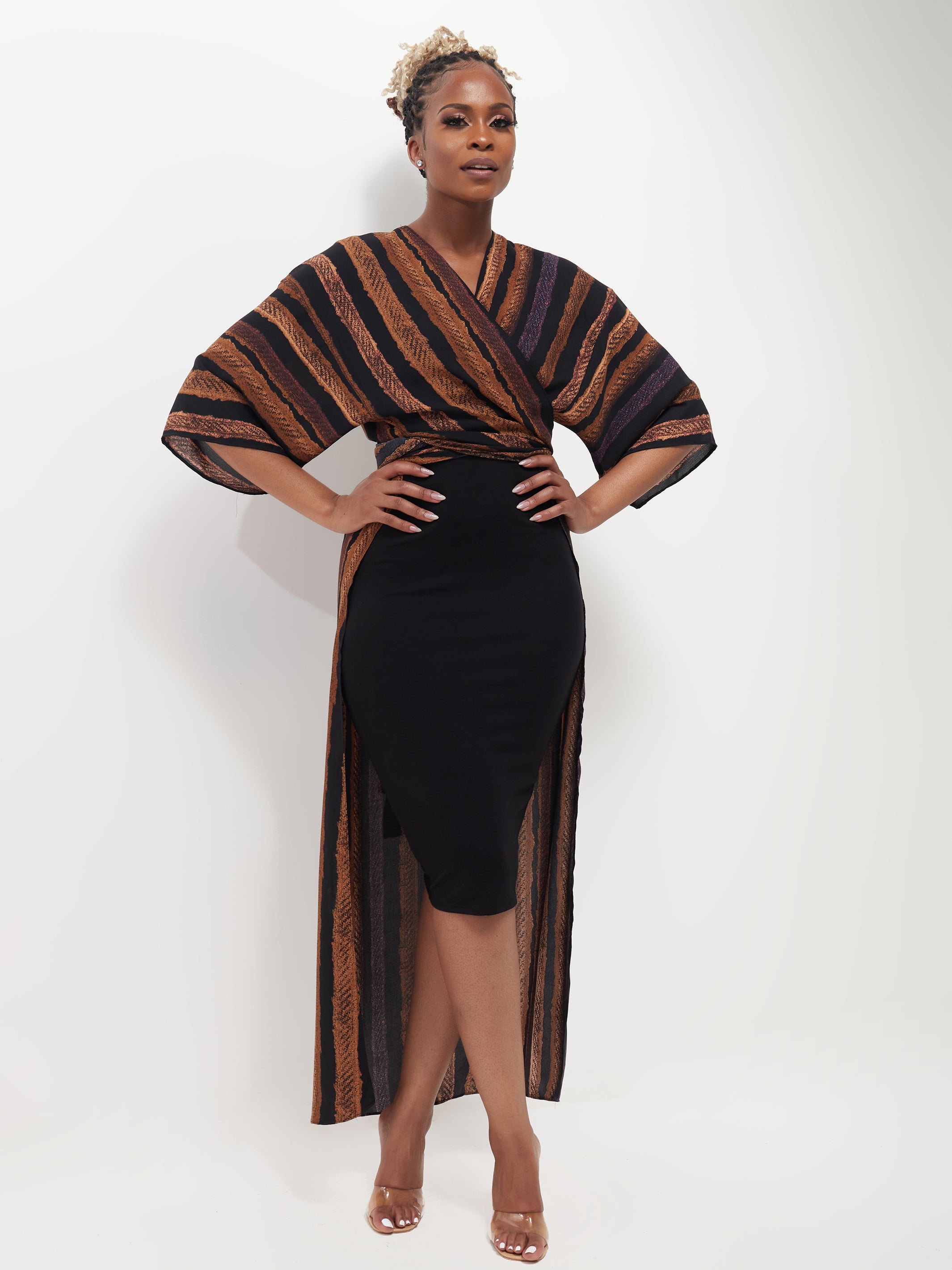 Safari Naima Kimono - Black / Brown Print