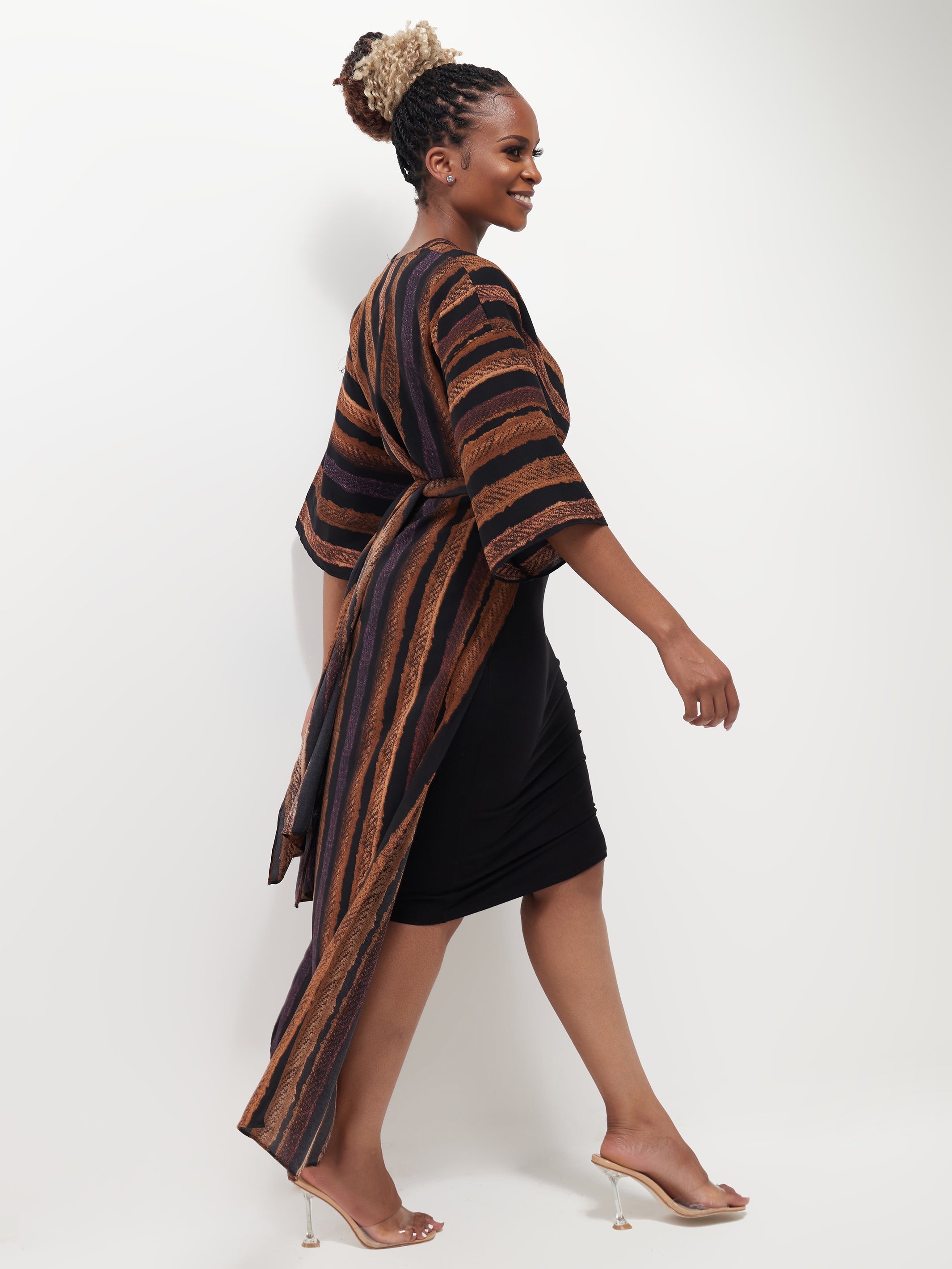 Safari Naima Kimono - Black / Brown Print
