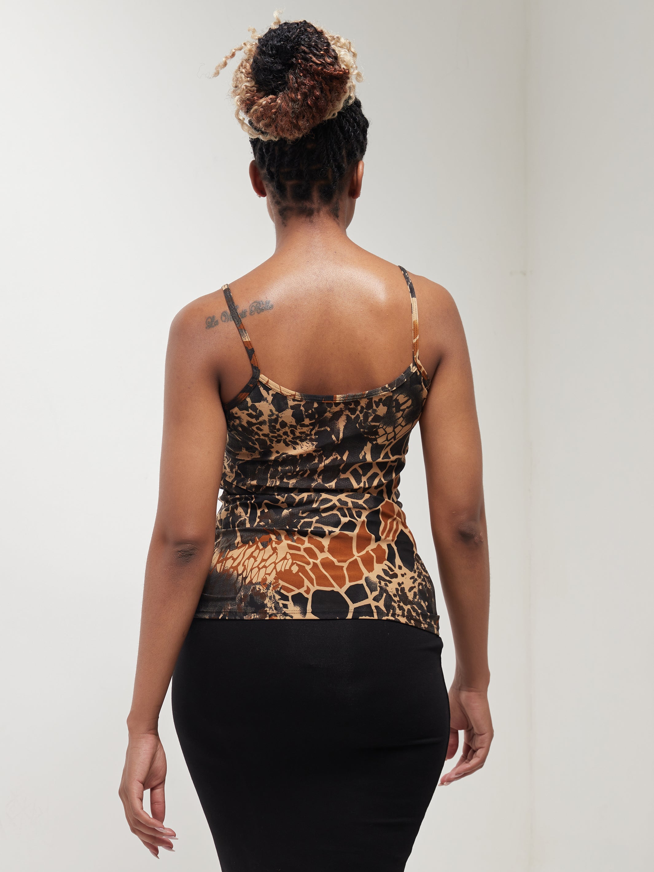 Zoya Basic Spaghetti Tank Top - Brown Animal Print