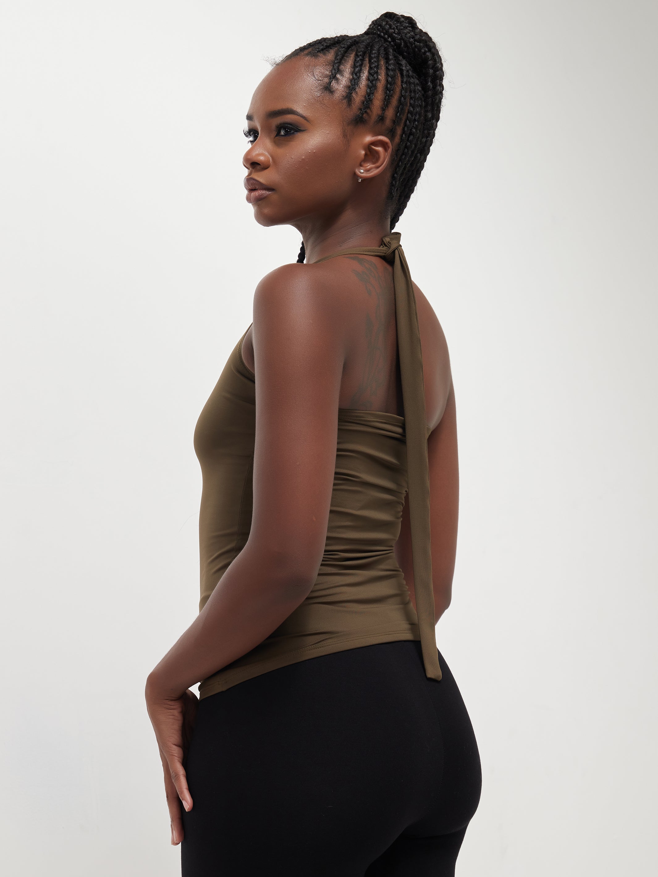 Safari Naima Halter Neck Tank Top - Hunters Green