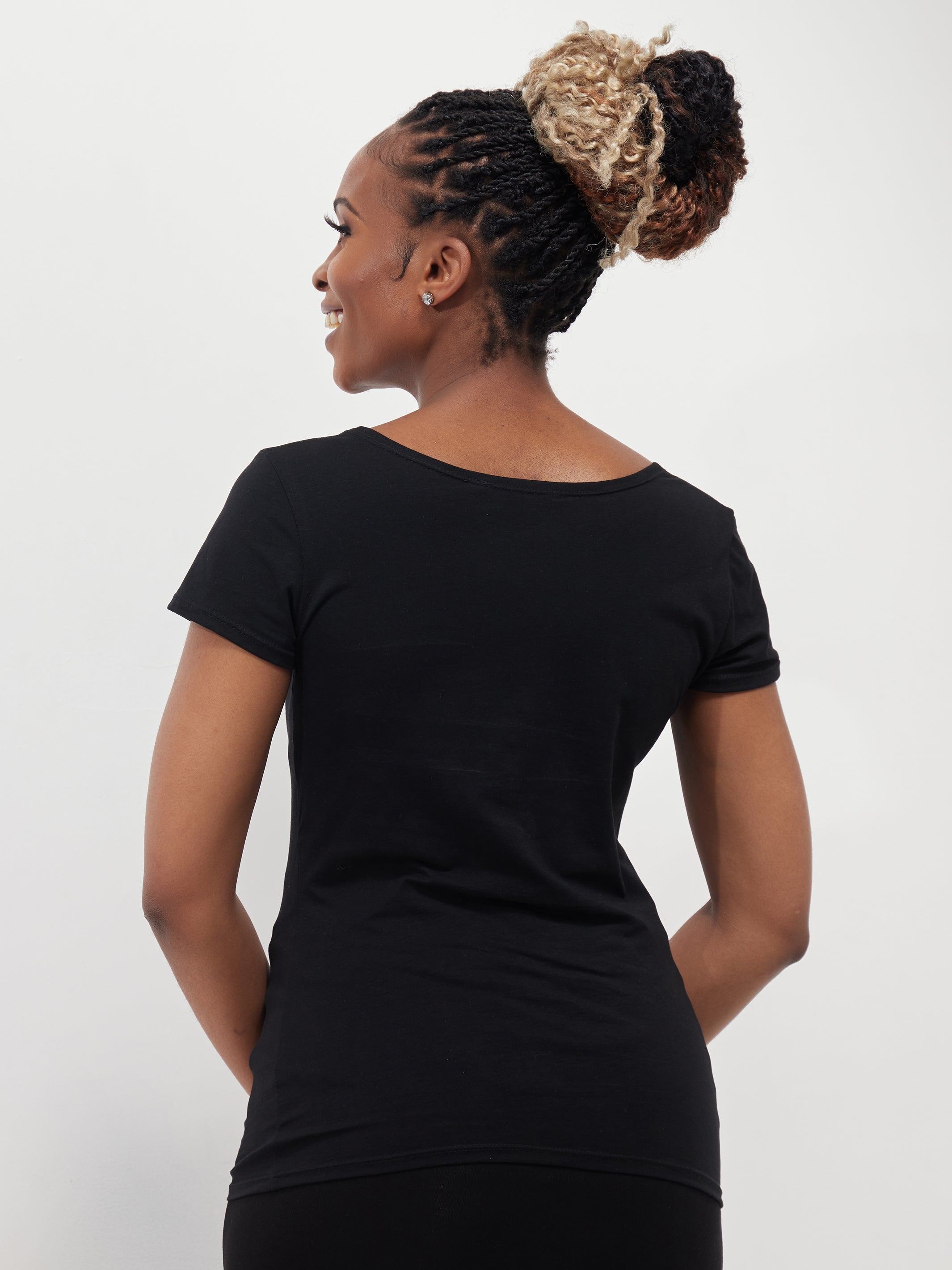 Safari Naima Scoop Neck Cap Sleeve Top - Black