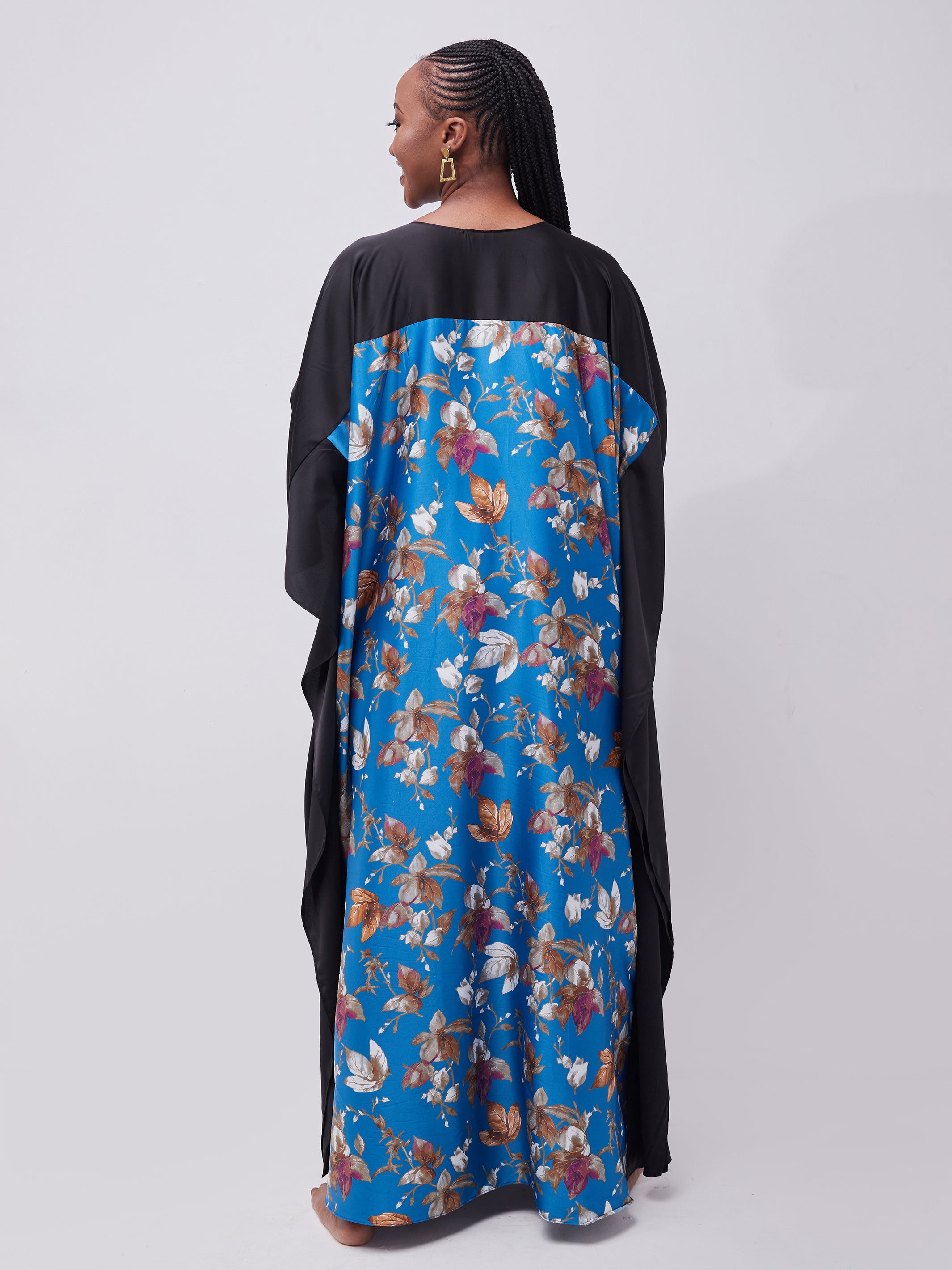 Vivo Watamu Satin Border Maxi Kaftan - Blue / Black Print
