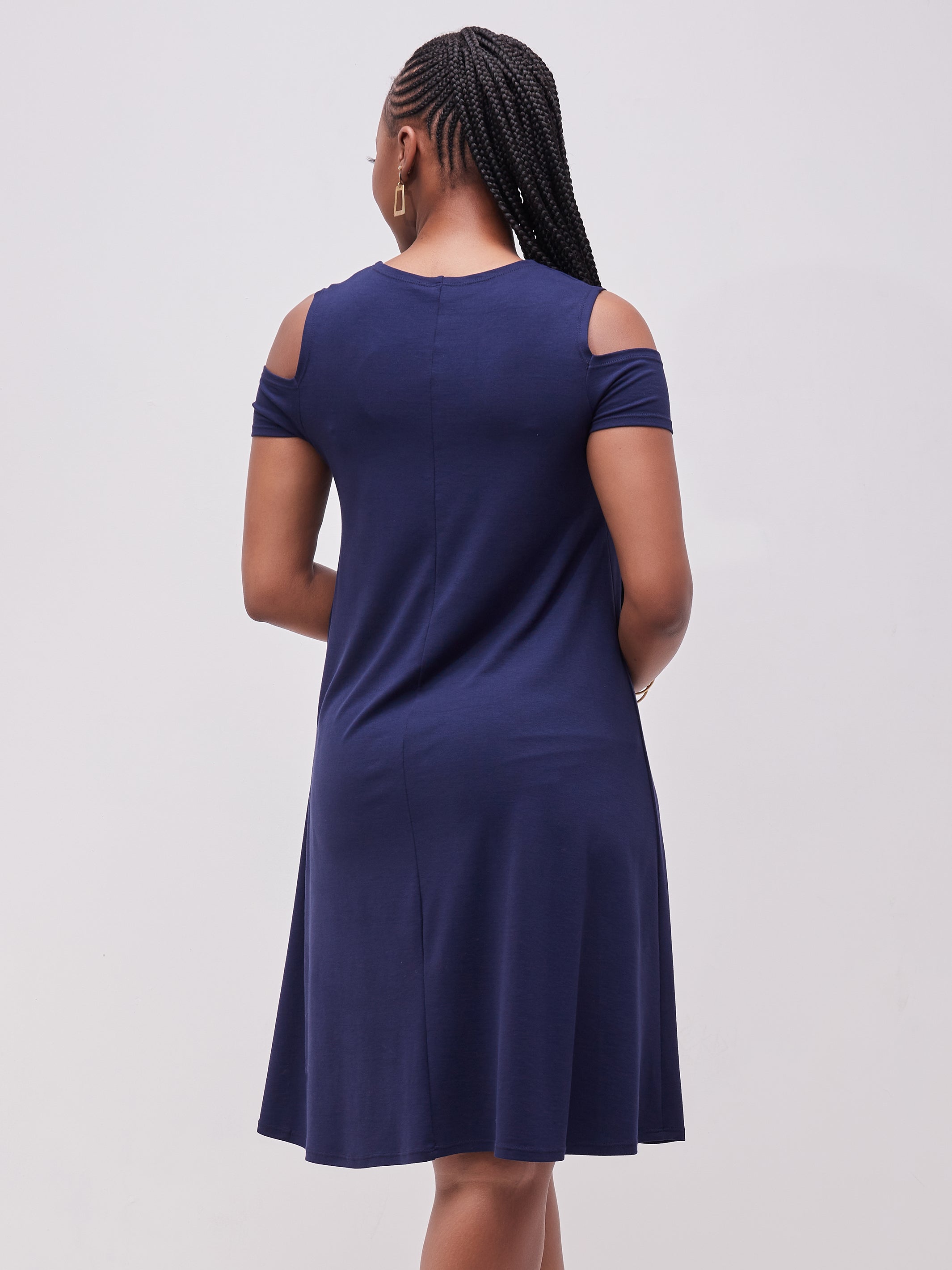 Vivo Lamu Knee Length Cold Shoulder Dress - Navy Blue