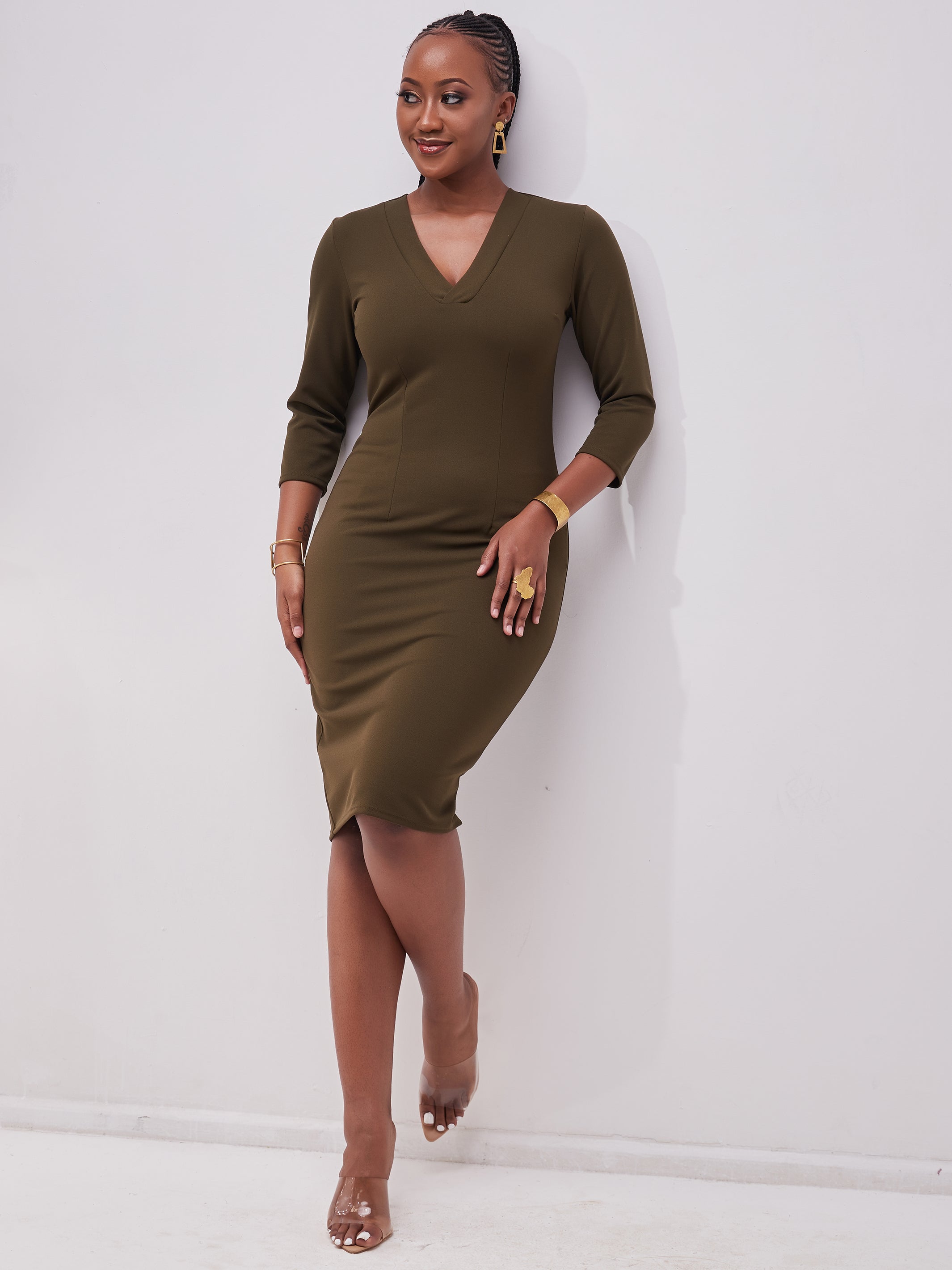 Vivo J.O V-Neck Sheath Dress - Hunters Green