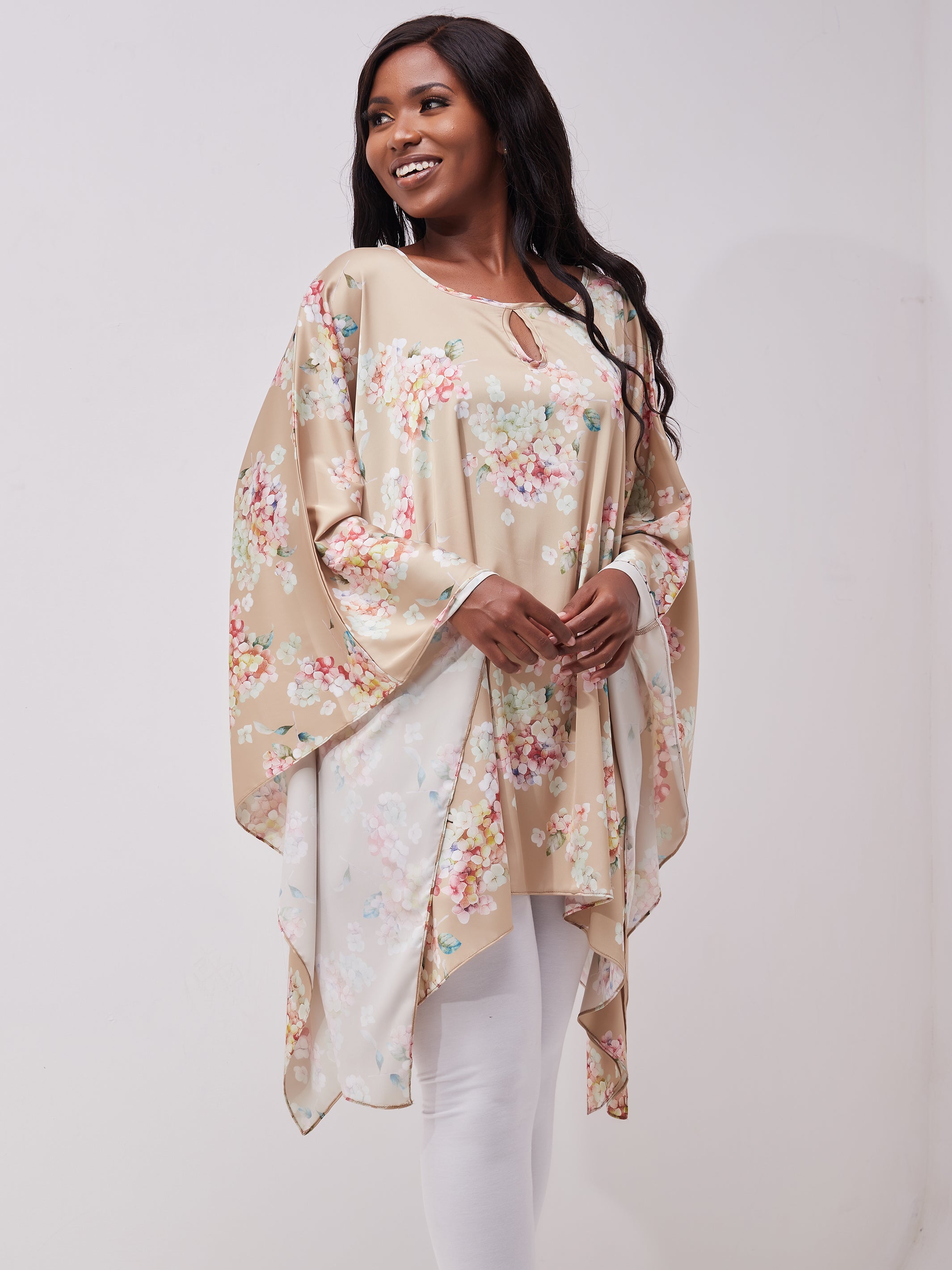 Vivo Sierra Tunic Kaftan Top - Mustard Floral Print