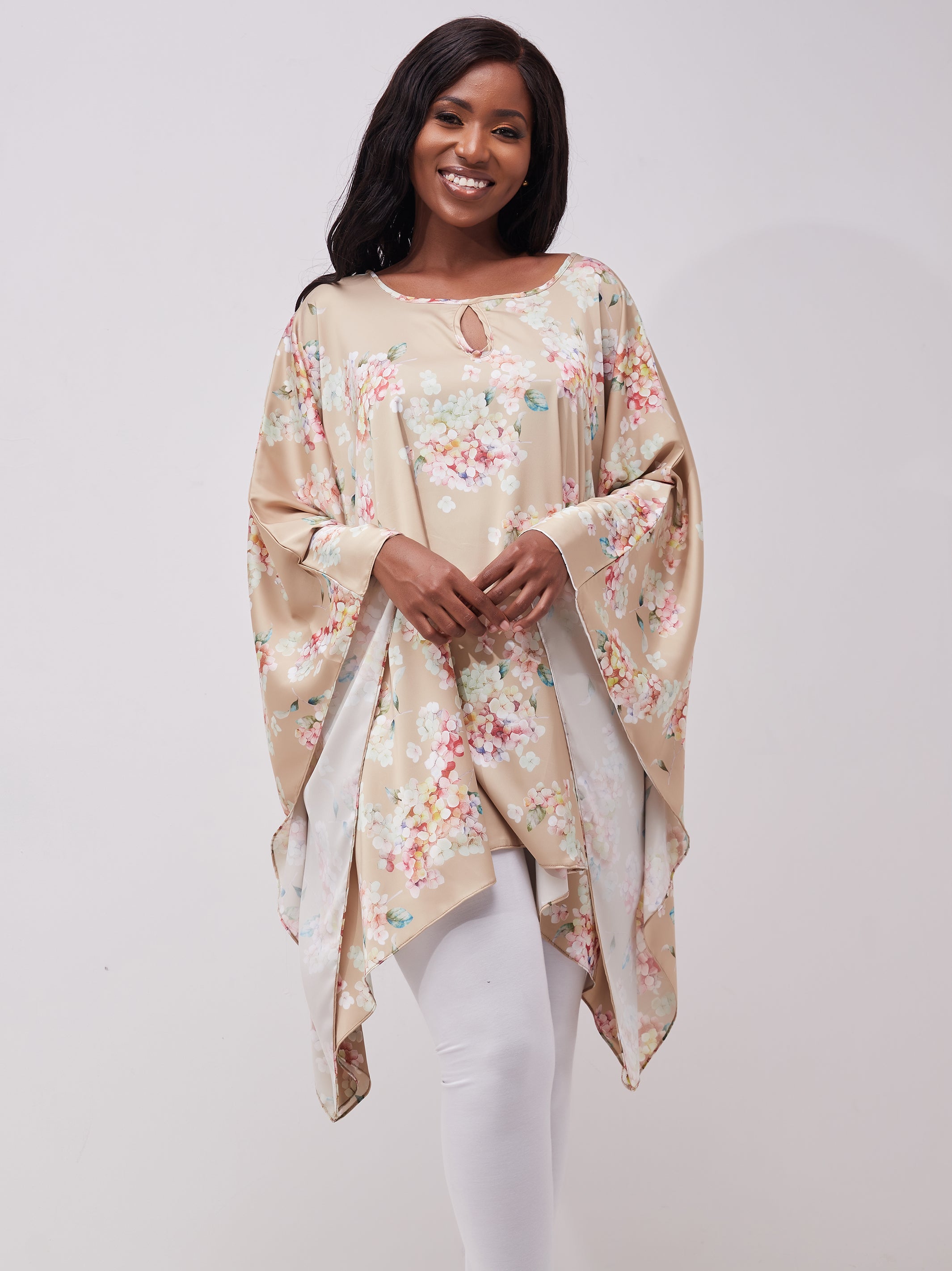 Vivo Sierra Tunic Kaftan Top - Mustard Floral Print