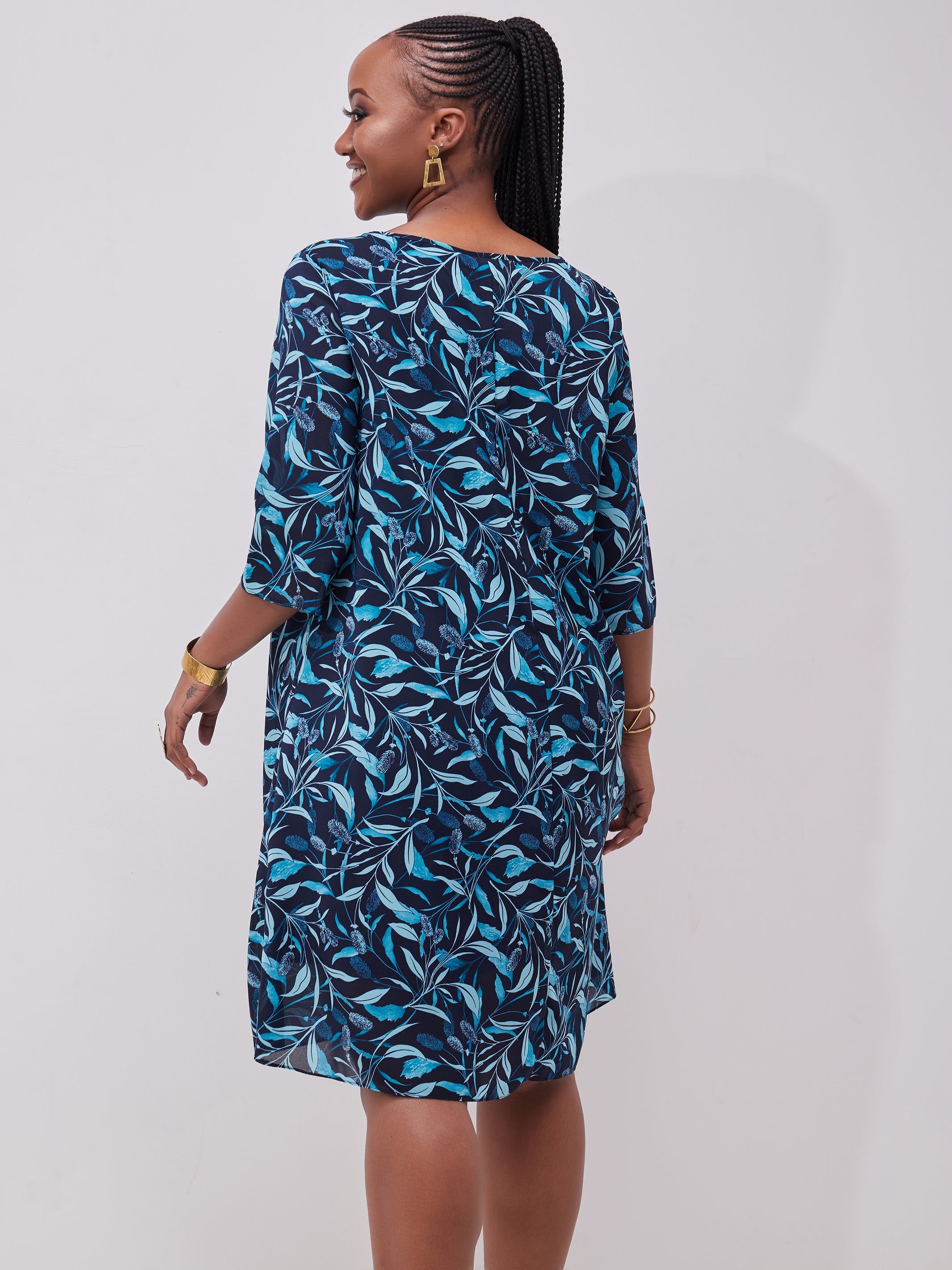 Vivo Basic Ayo Tent Dress - Light Blue / Navy Print