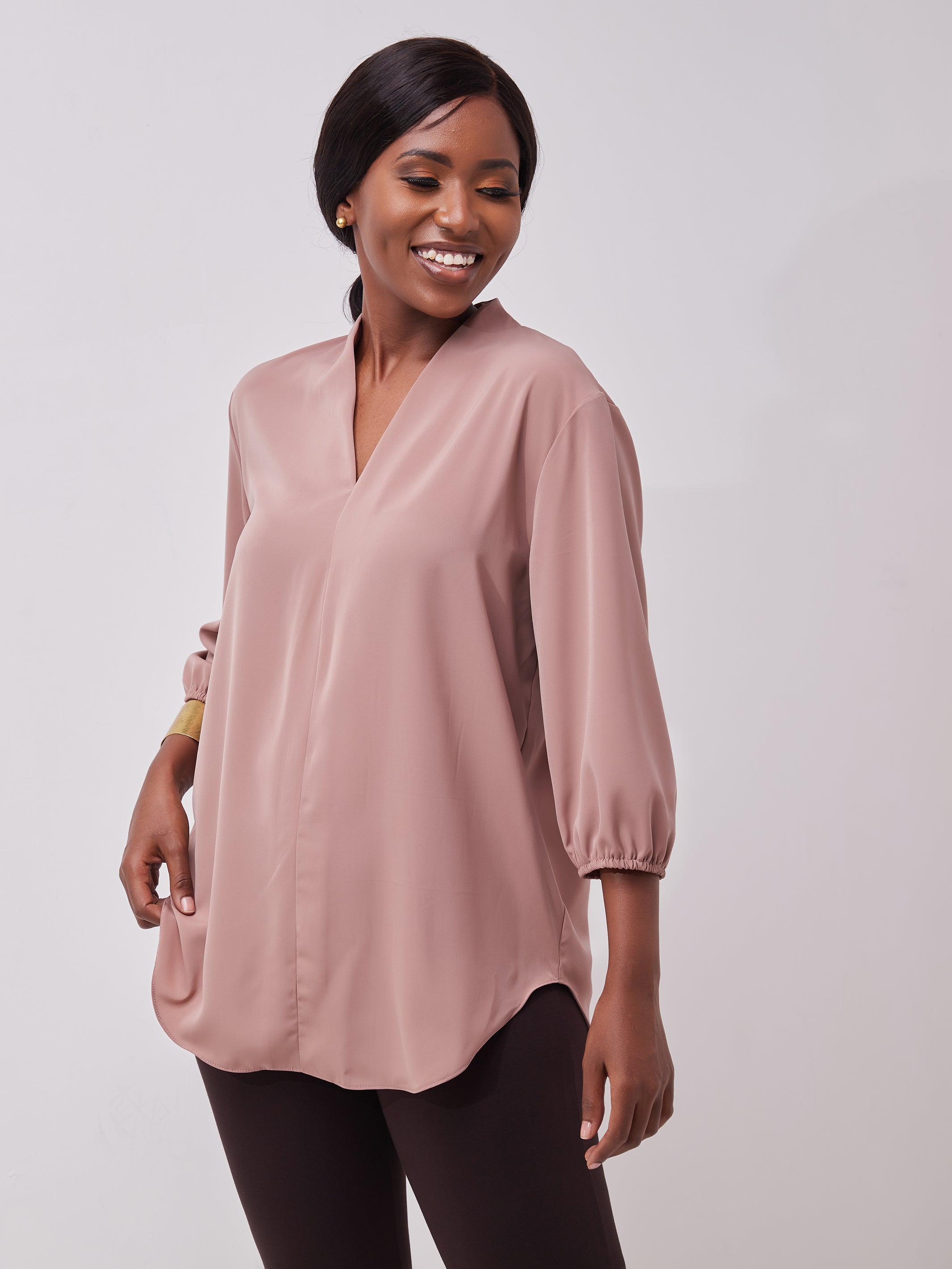 Vivo Dua 3/4 Sleeved V Neck Shirt - Peach