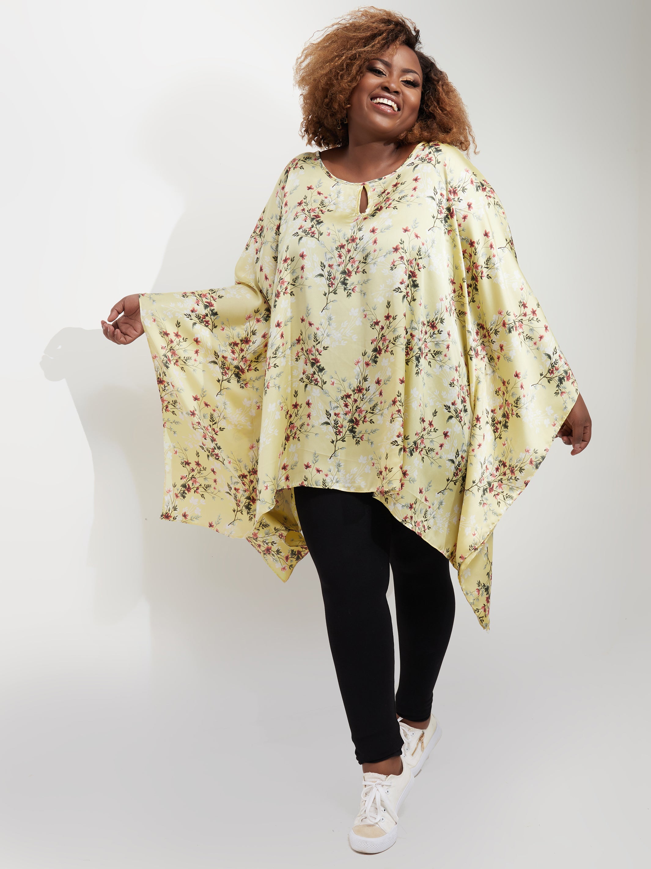Vivo Sierra Tunic Kaftan Top - Pink Floral Print