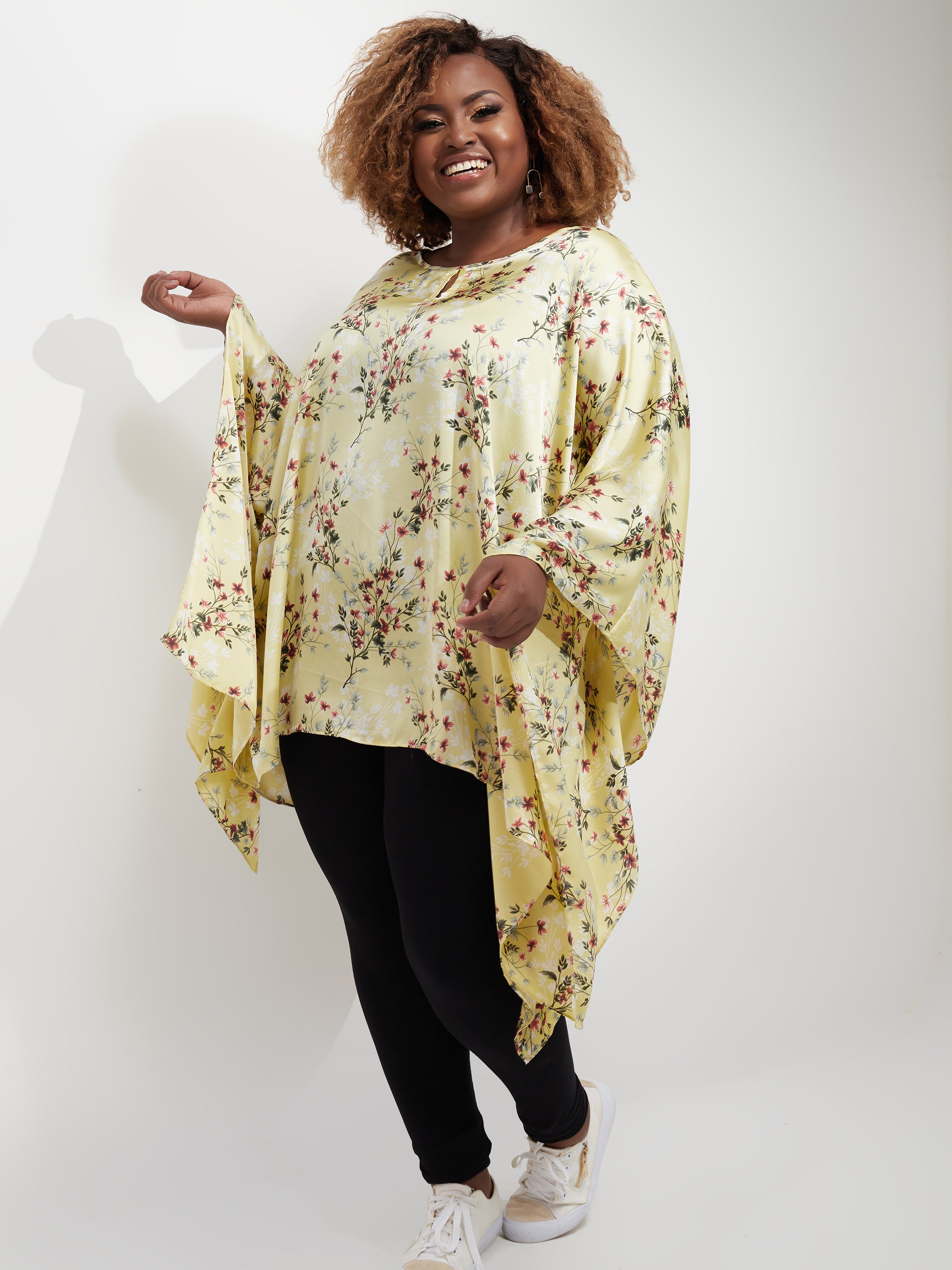 Vivo Sierra Tunic Kaftan Top - Pink Floral Print