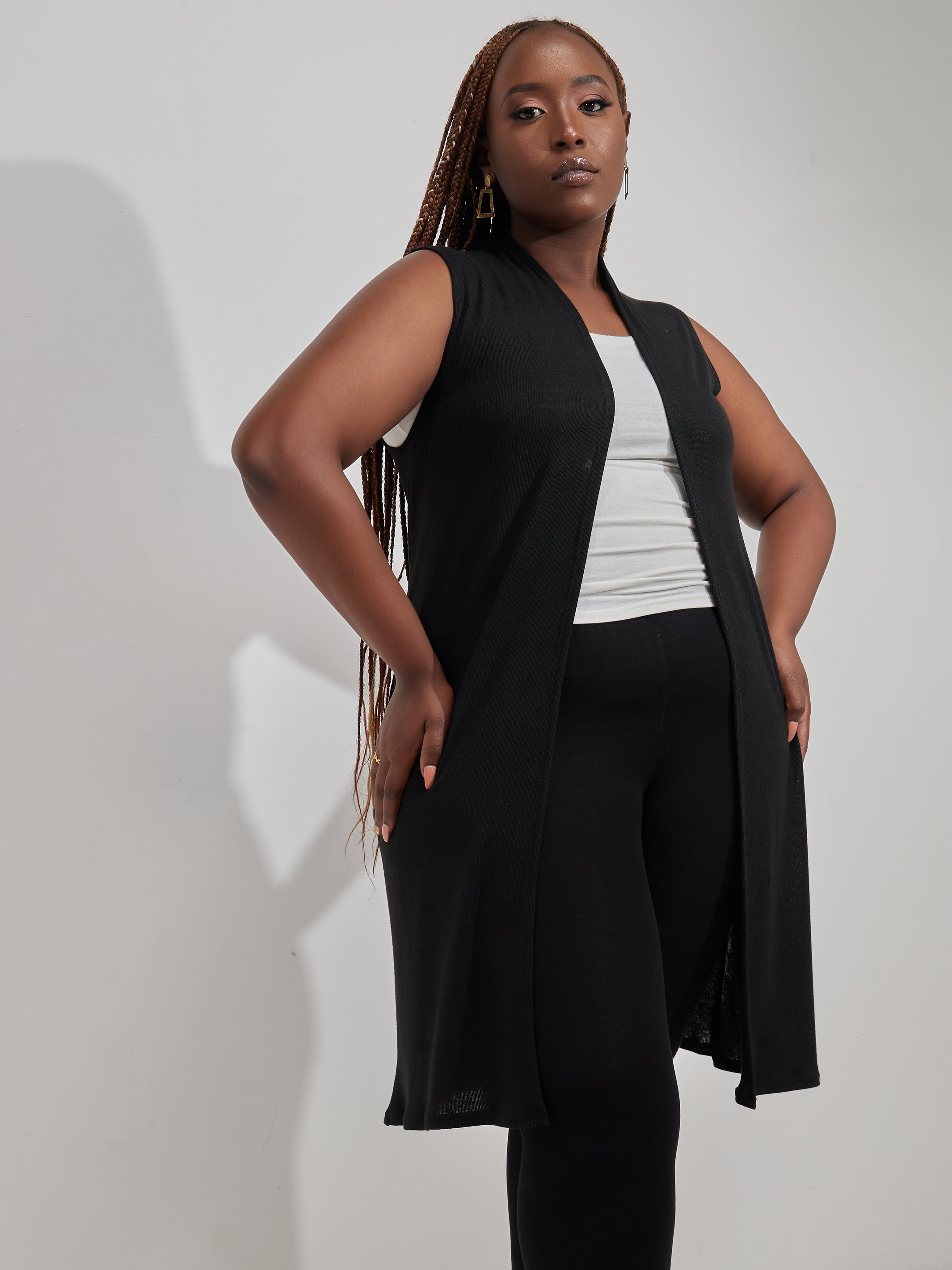 Vivo Basic Sleeveless Sweater Waterfall - Black