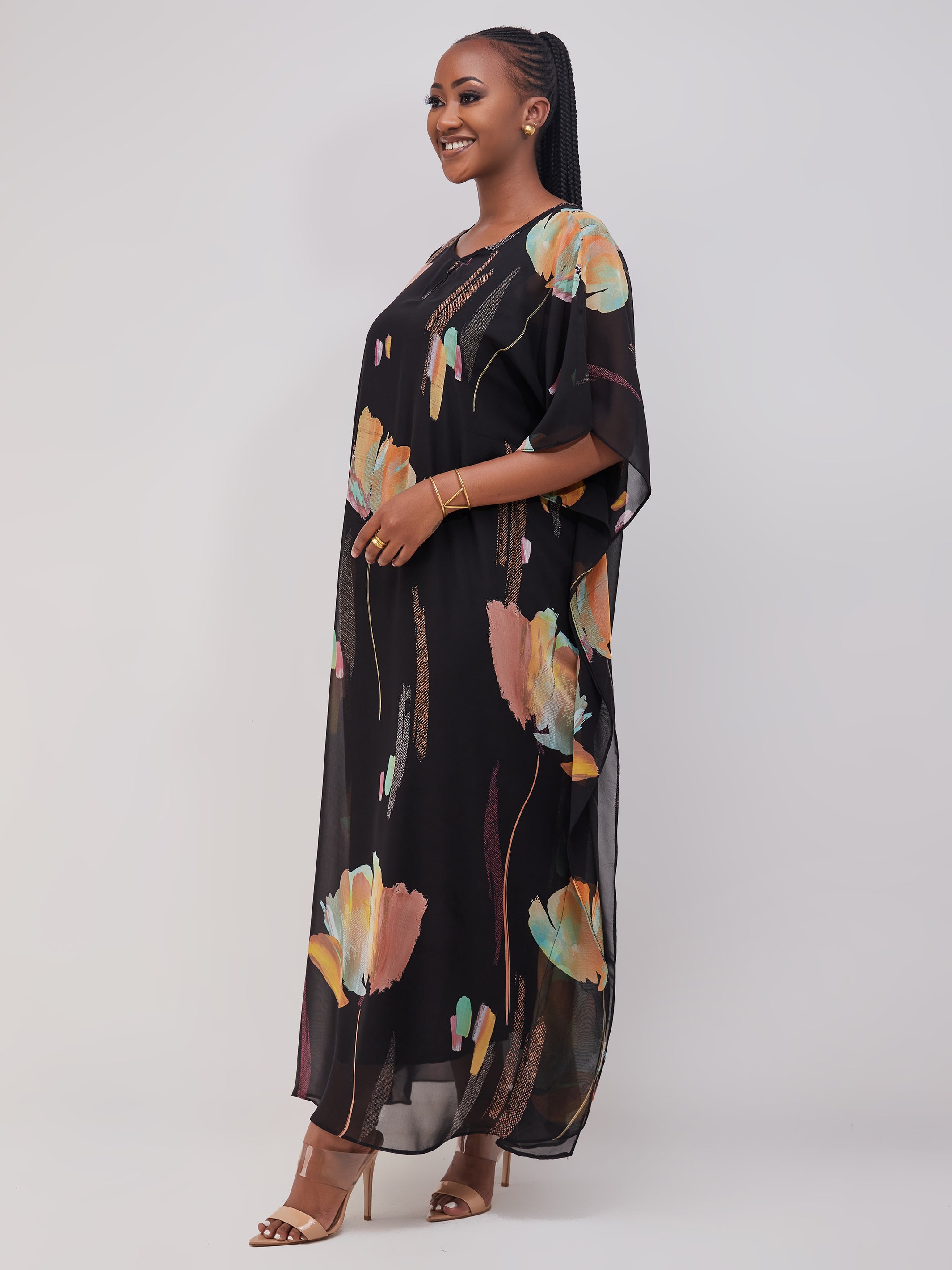 Vivo Sierra Maxi Kaftan - Black / Orange Print