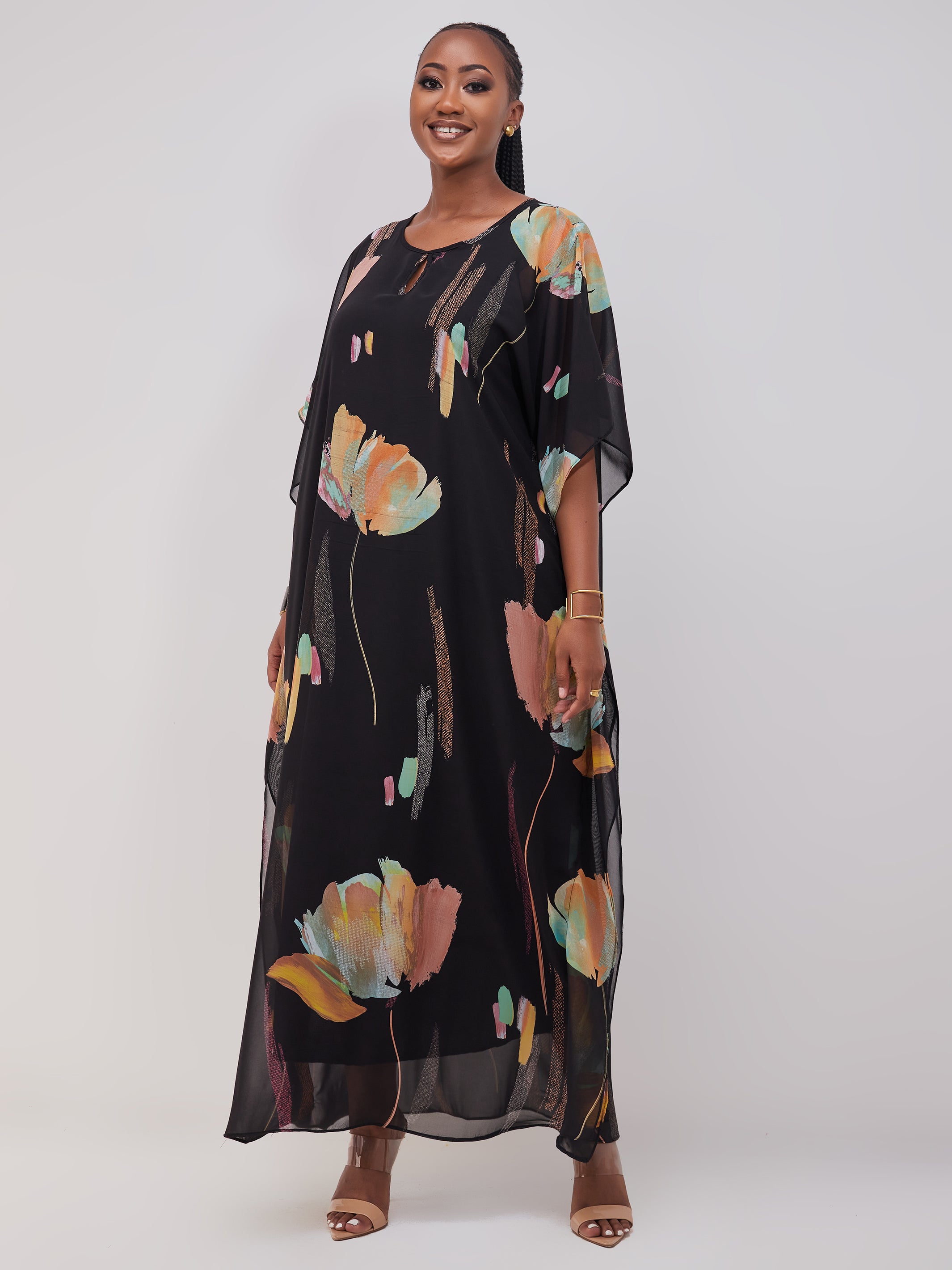 Vivo Sierra Maxi Kaftan - Black / Orange Print