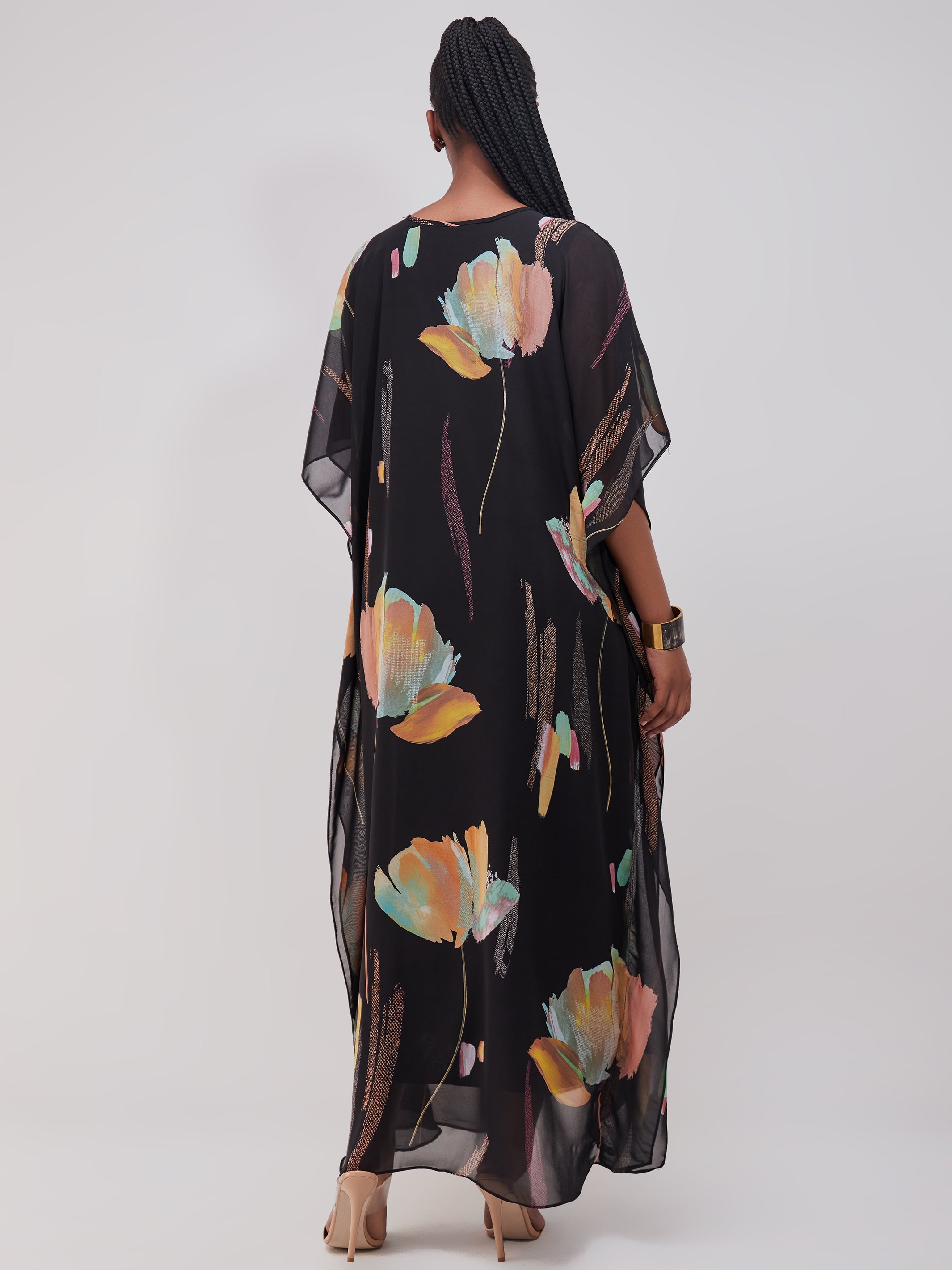 Vivo Sierra Maxi Kaftan - Black / Orange Print