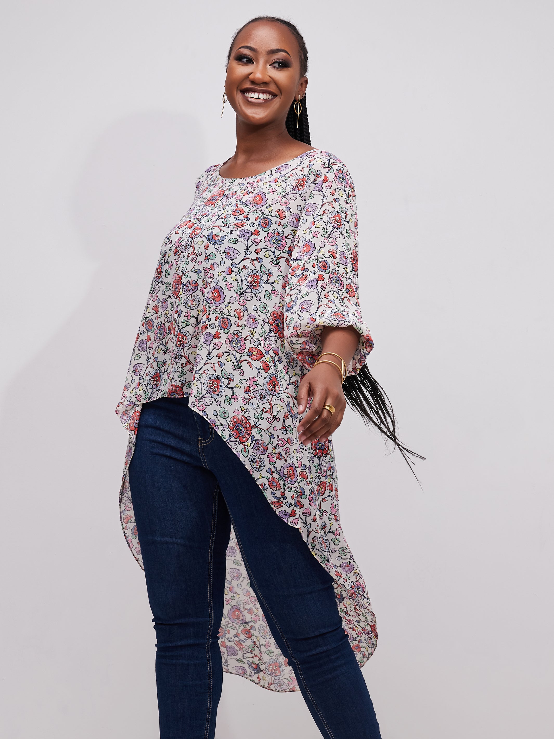 Vivo Basic Nalia High-low Chiffon Top - Purple / Pink Print