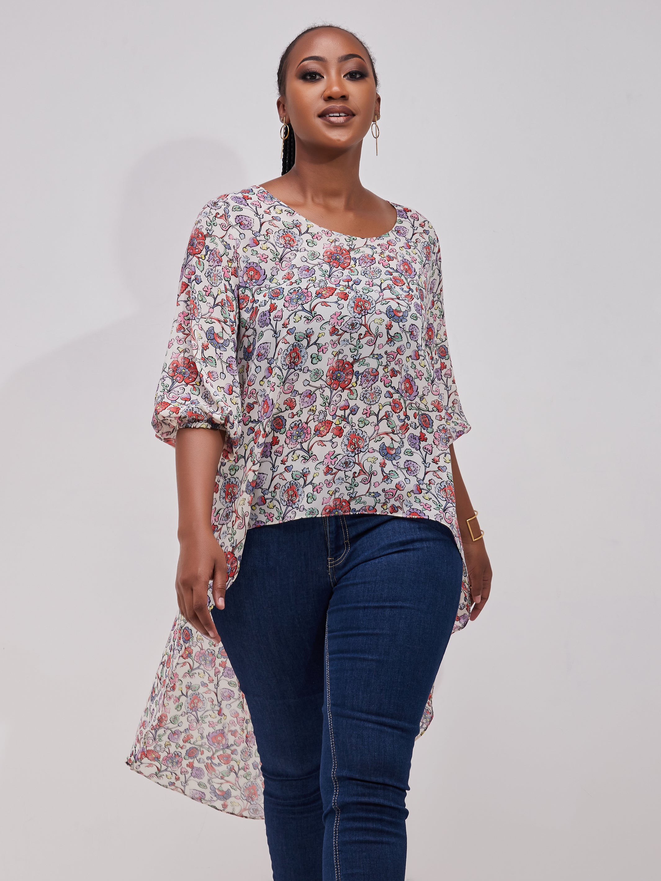 Vivo Basic Nalia High-low Chiffon Top - Purple / Pink Print