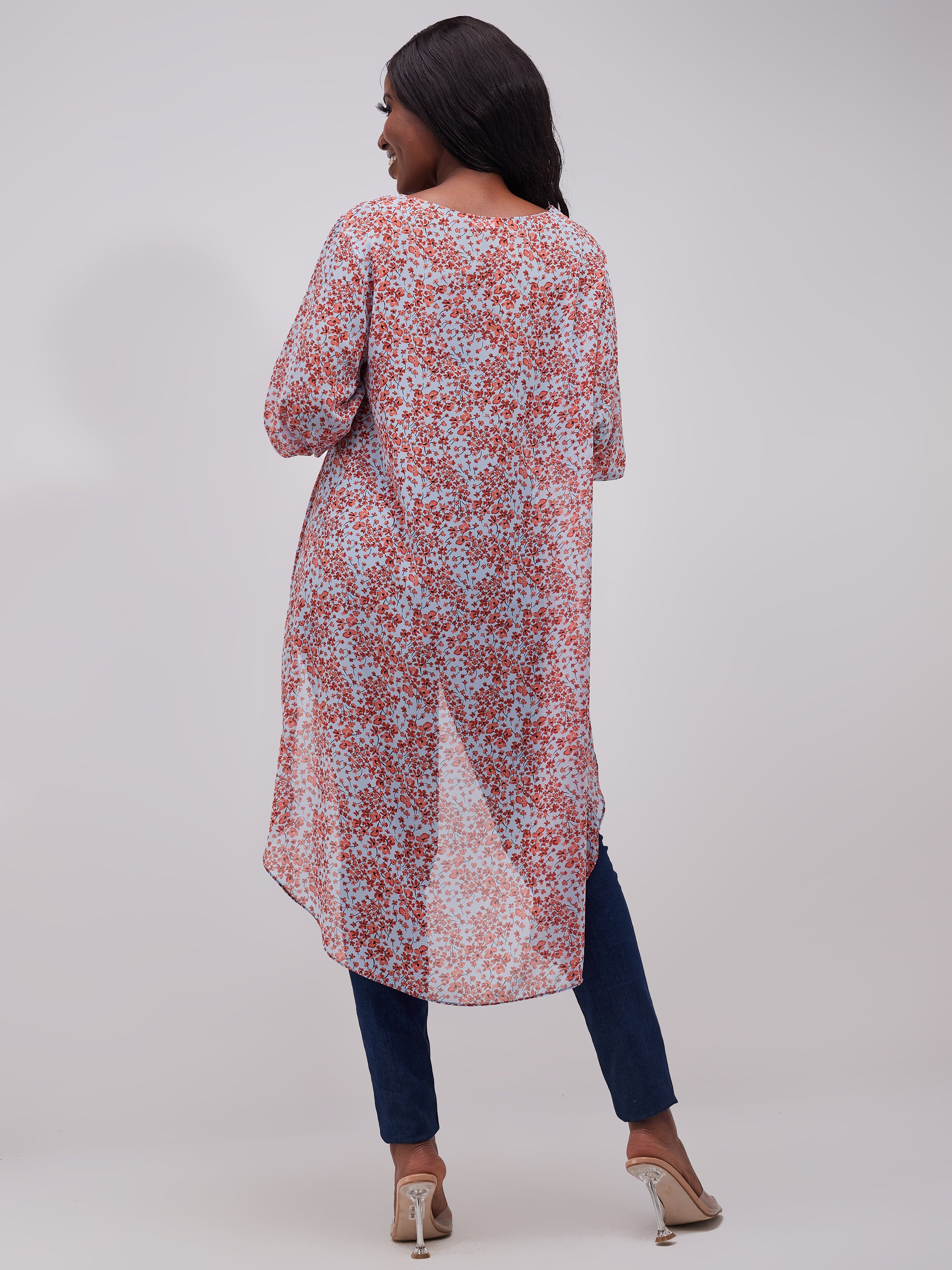 Vivo Basic Nalia High-low Chiffon Top - Light Blue / Rust Print