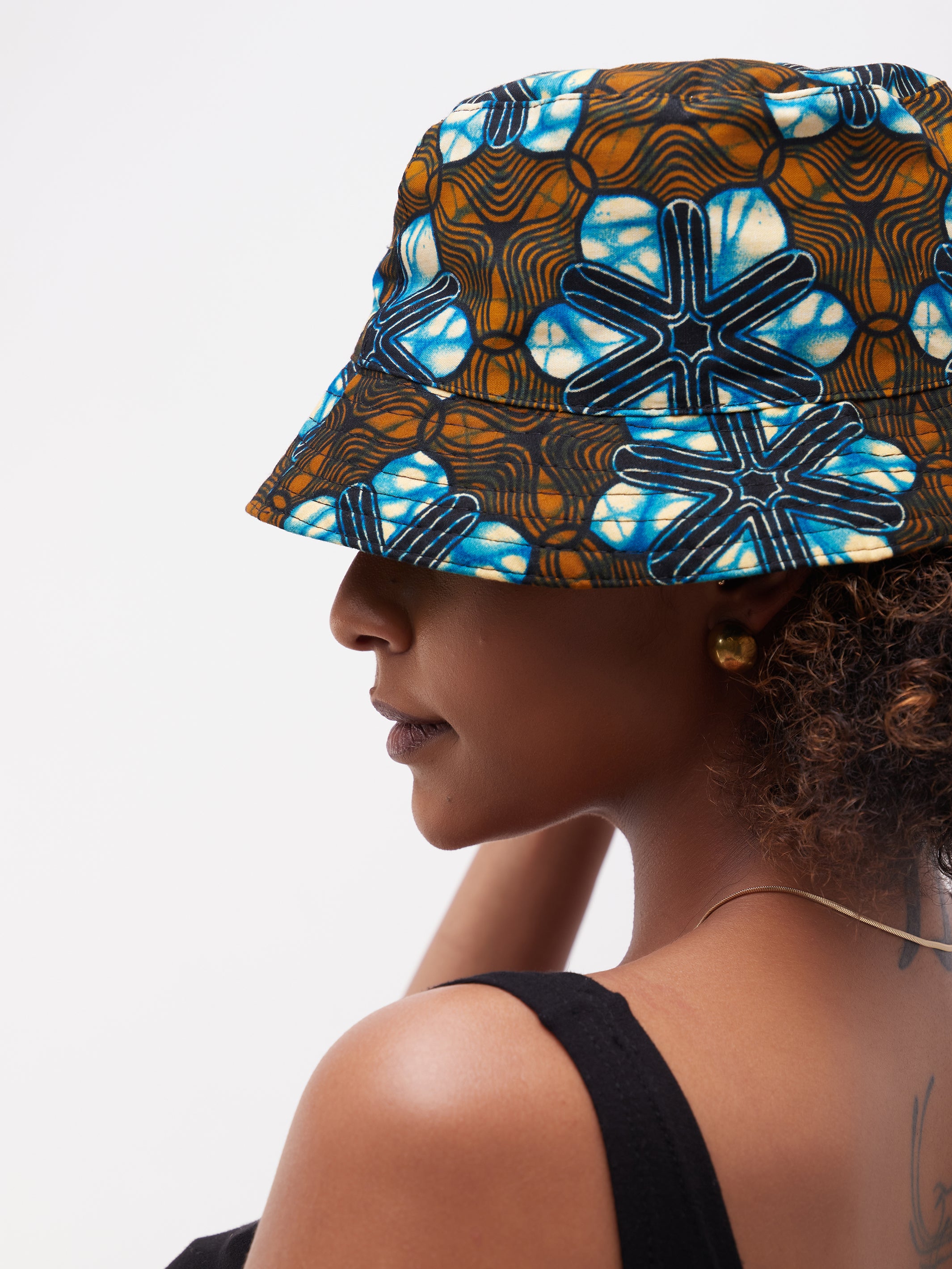 Safari Basic Bucket Hat - Blue / Brown Print