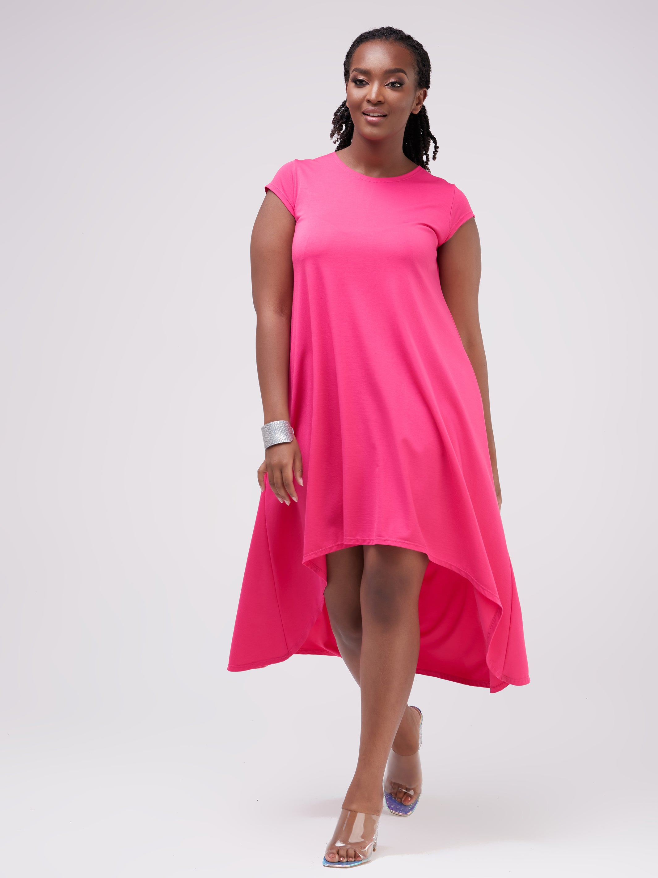 Vivo Ponte Back Pleat High Low Dress - Pink